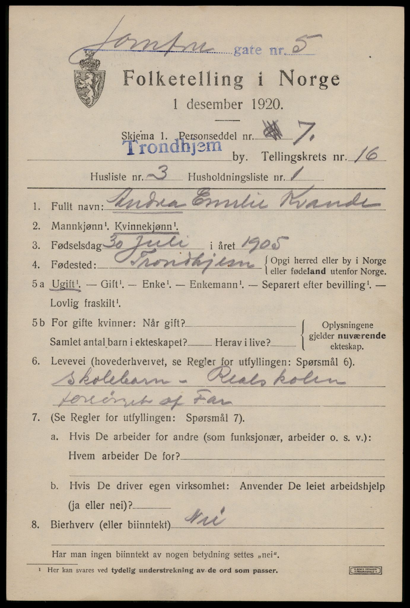 SAT, Folketelling 1920 for 1601 Trondheim kjøpstad, 1920, s. 54122