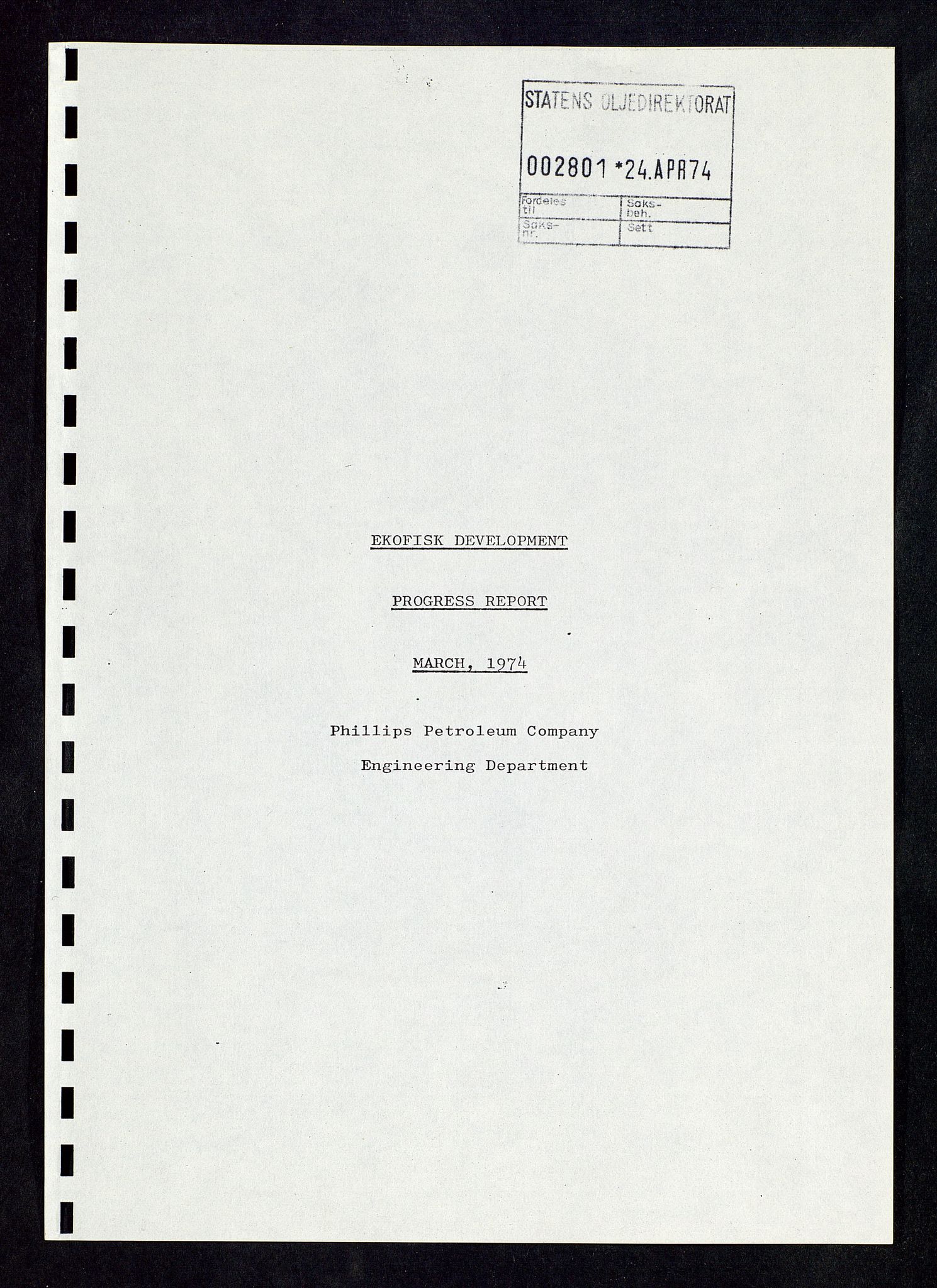 Oljedirektoratet, SAST/A-101366/Da/L0135: Sakarkiv: Ekofisk, 1974