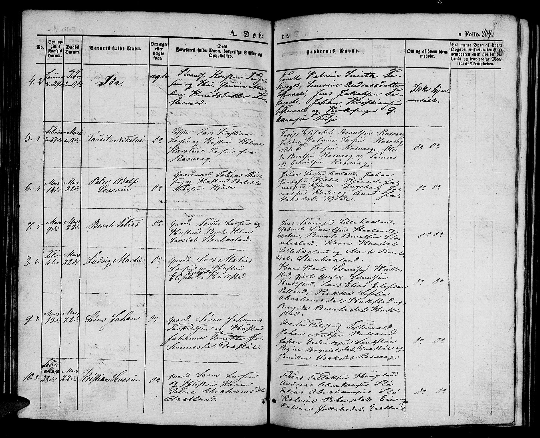 Flekkefjord sokneprestkontor, AV/SAK-1111-0012/F/Fb/Fbb/L0002: Klokkerbok nr. B 2a, 1831-1866, s. 204