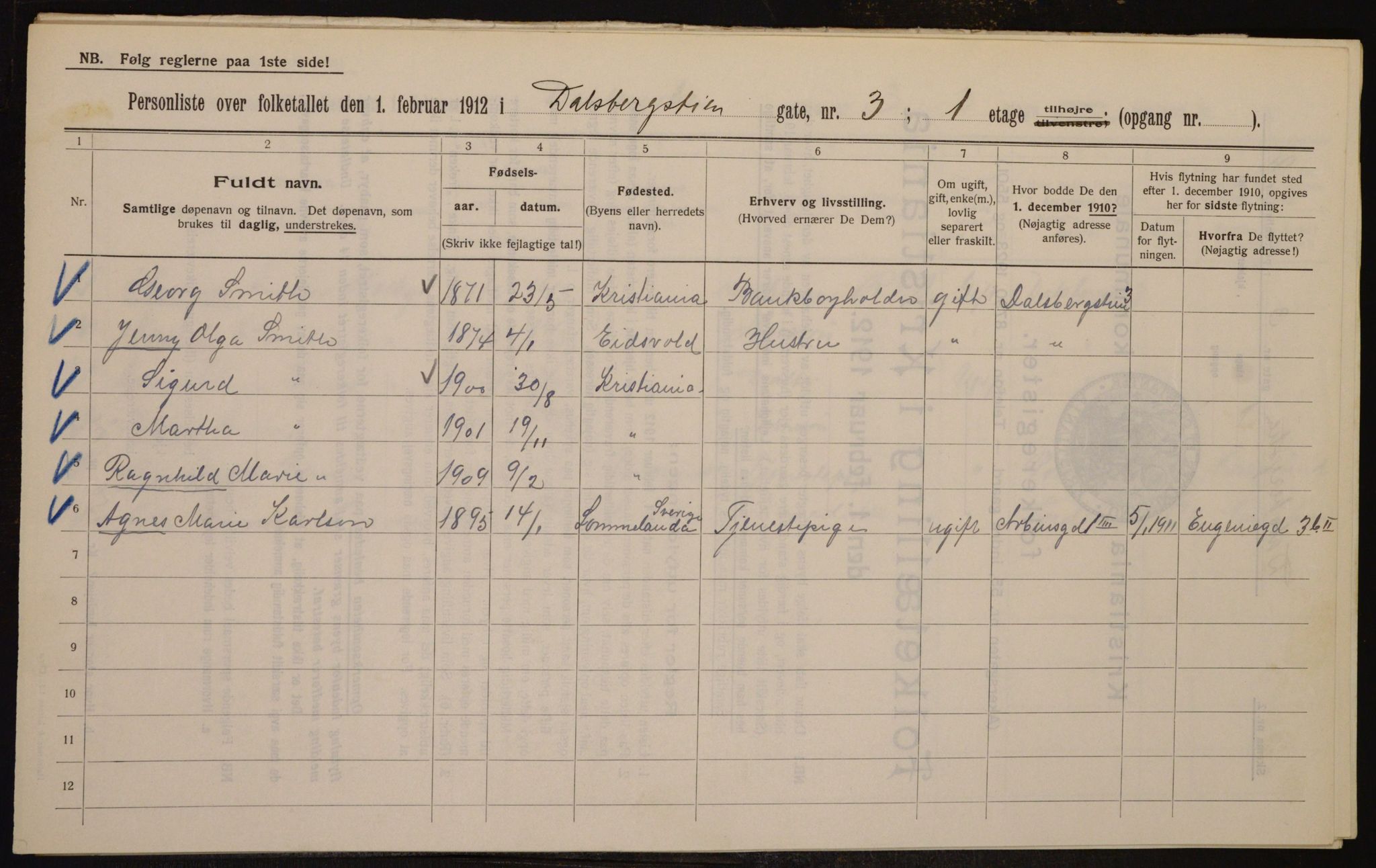 OBA, Kommunal folketelling 1.2.1912 for Kristiania, 1912, s. 13935