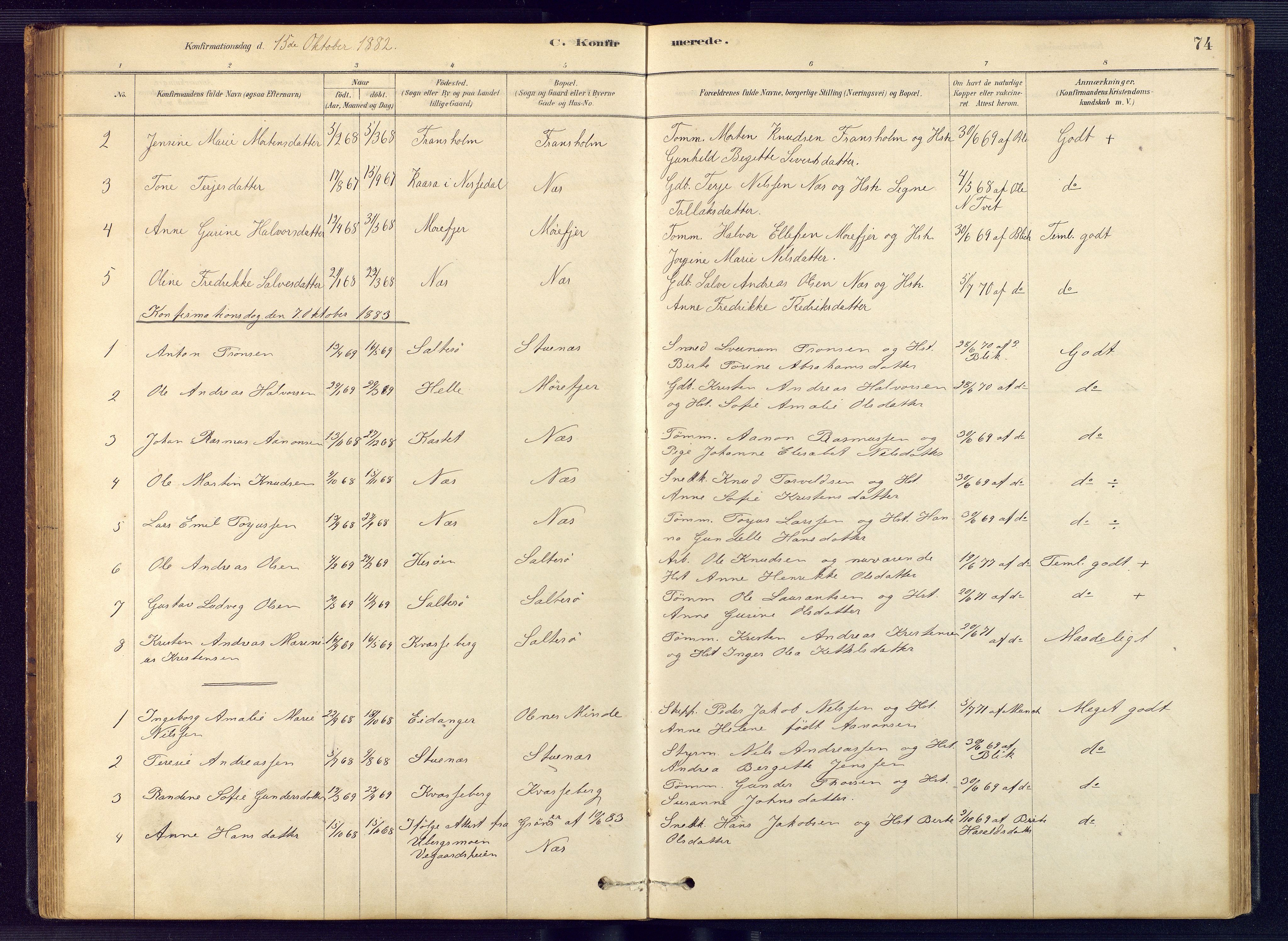 Austre Moland sokneprestkontor, SAK/1111-0001/F/Fb/Fbb/L0001: Klokkerbok nr. B 1, 1878-1904, s. 74