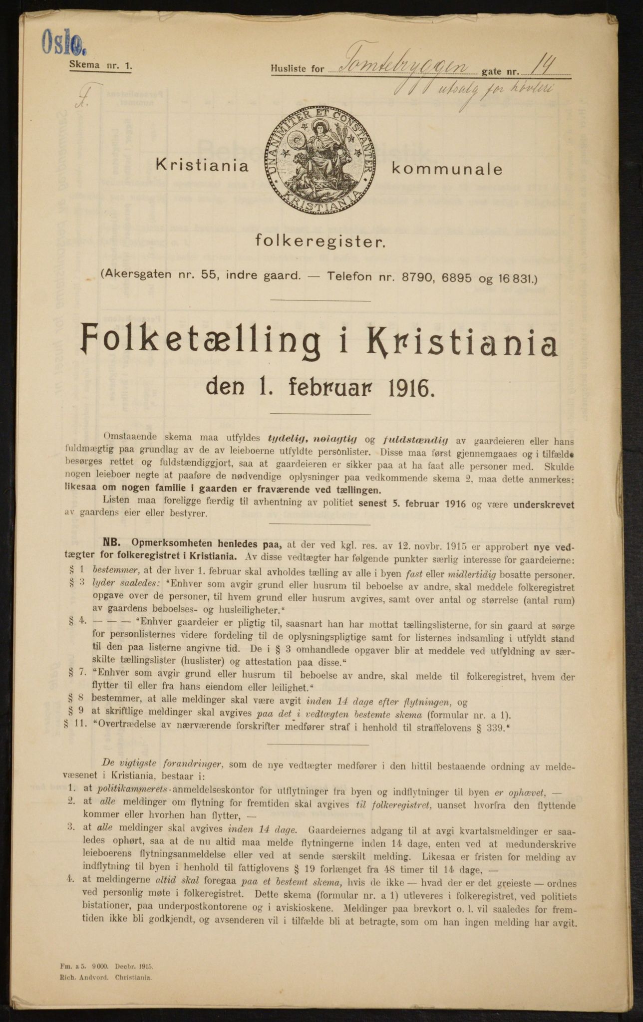 OBA, Kommunal folketelling 1.2.1916 for Kristiania, 1916, s. 116628