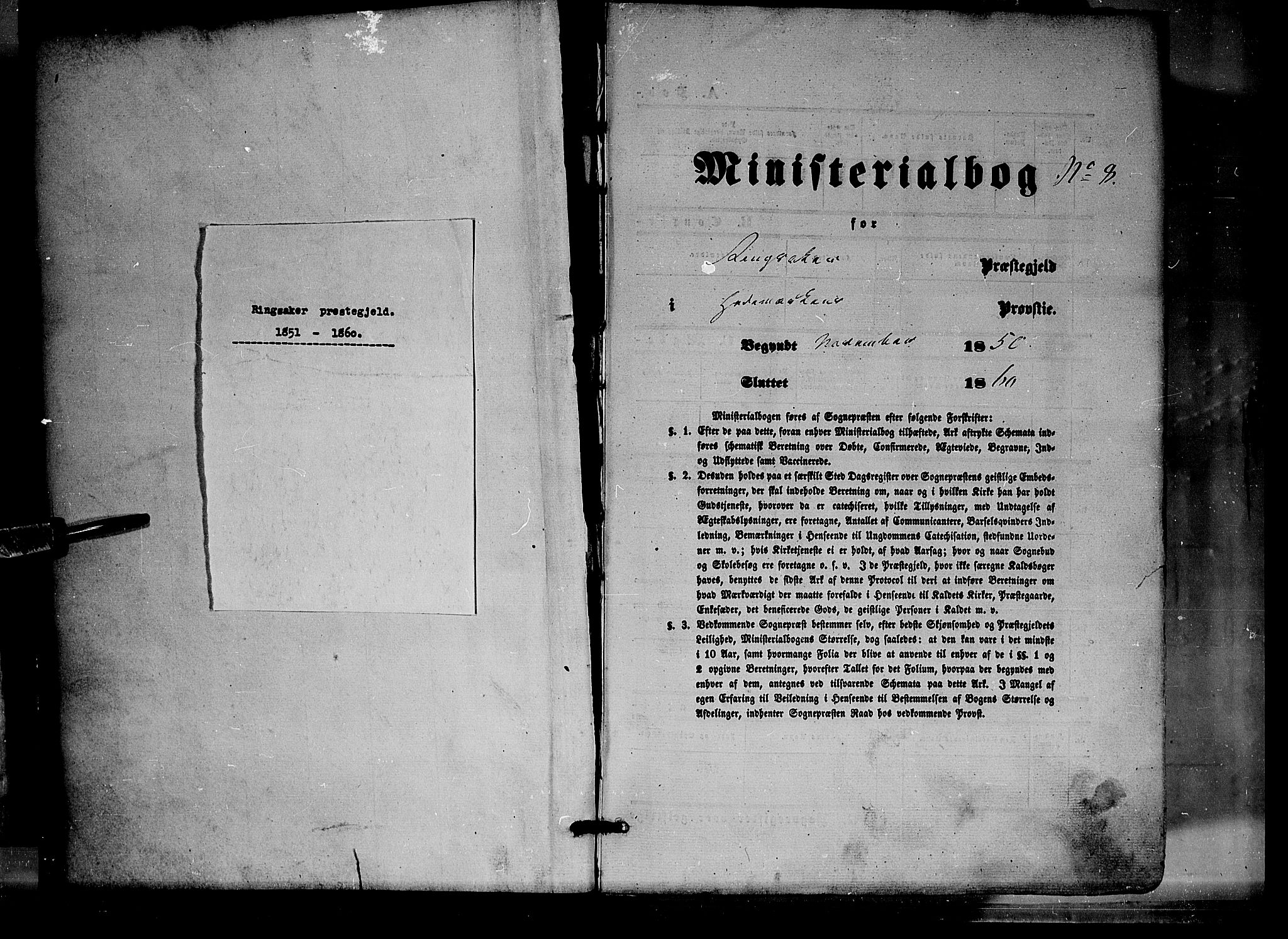 Ringsaker prestekontor, SAH/PREST-014/K/Ka/L0009: Ministerialbok nr. 9, 1850-1860