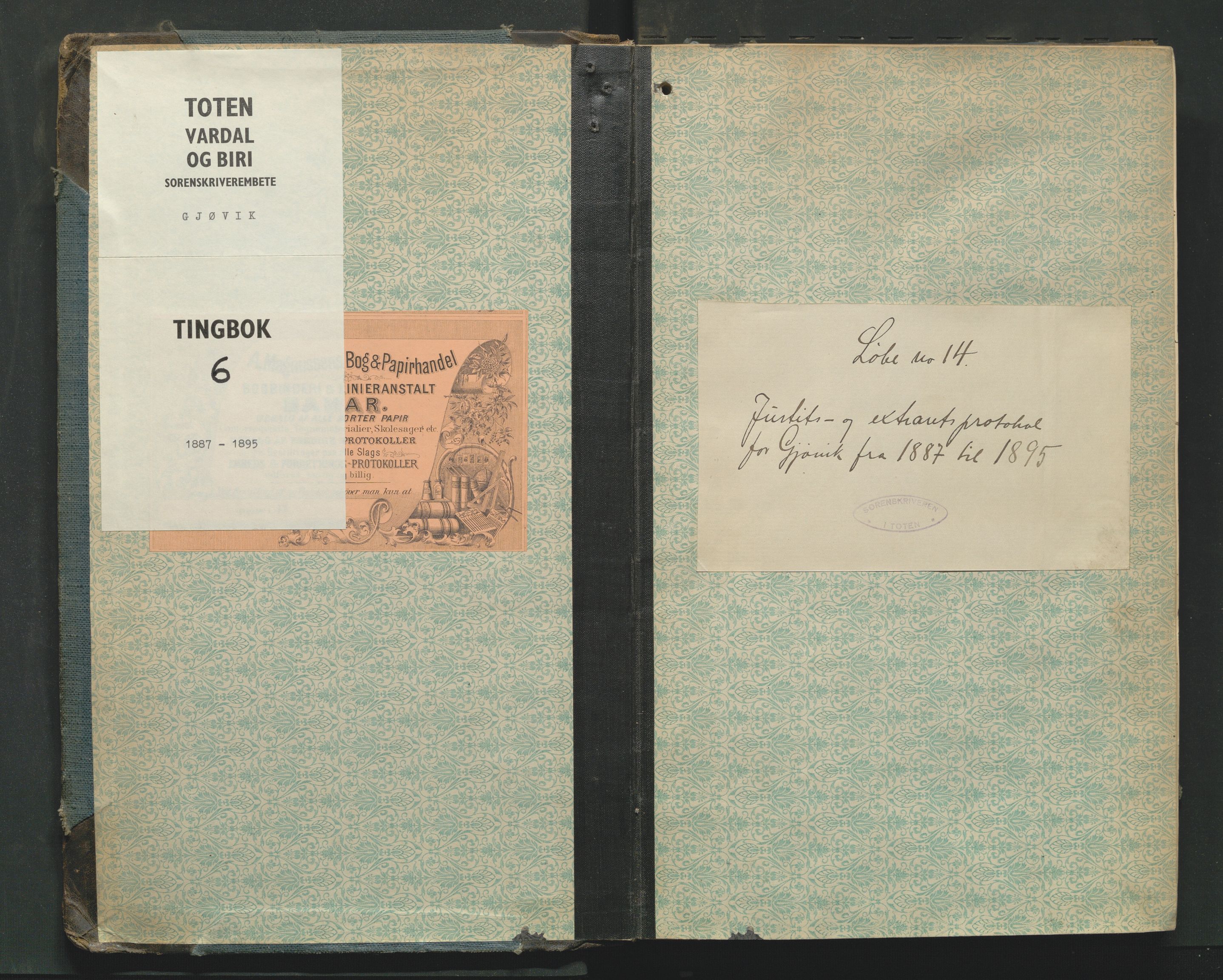 Toten tingrett, SAH/TING-006/G/Gb/Gbb/L0006: Justis- og ekstrarettsprotokoll, 1887-1895