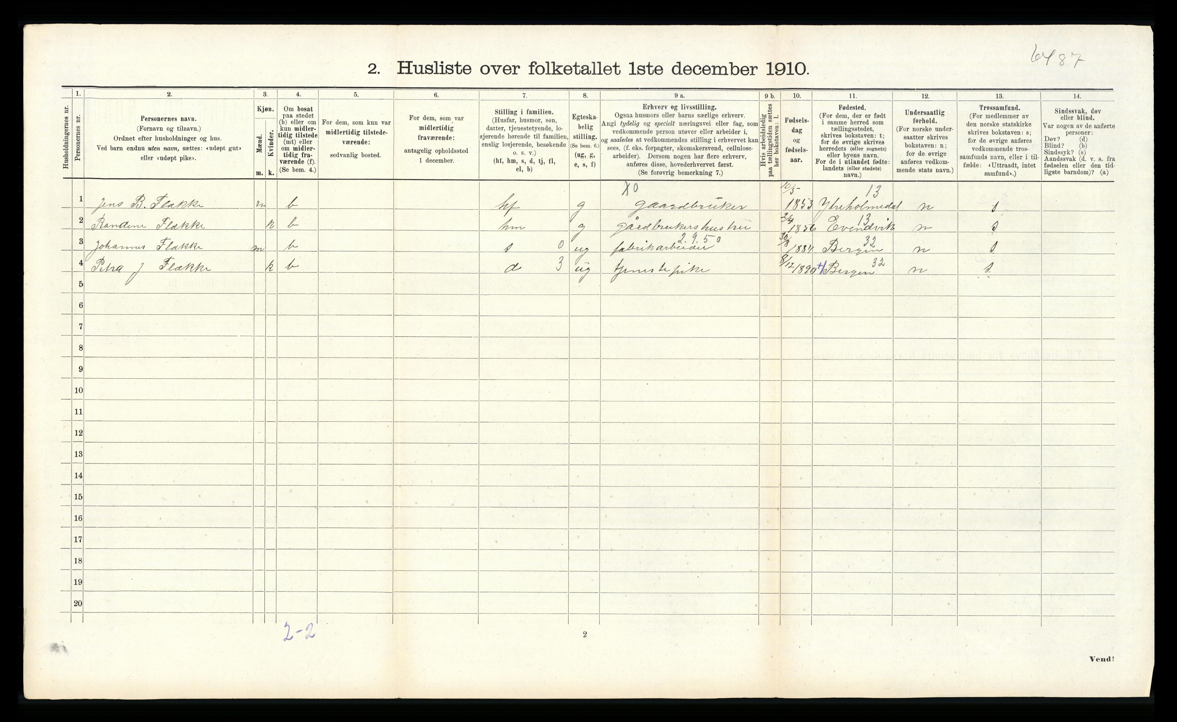 RA, Folketelling 1910 for 1250 Haus herred, 1910, s. 1143