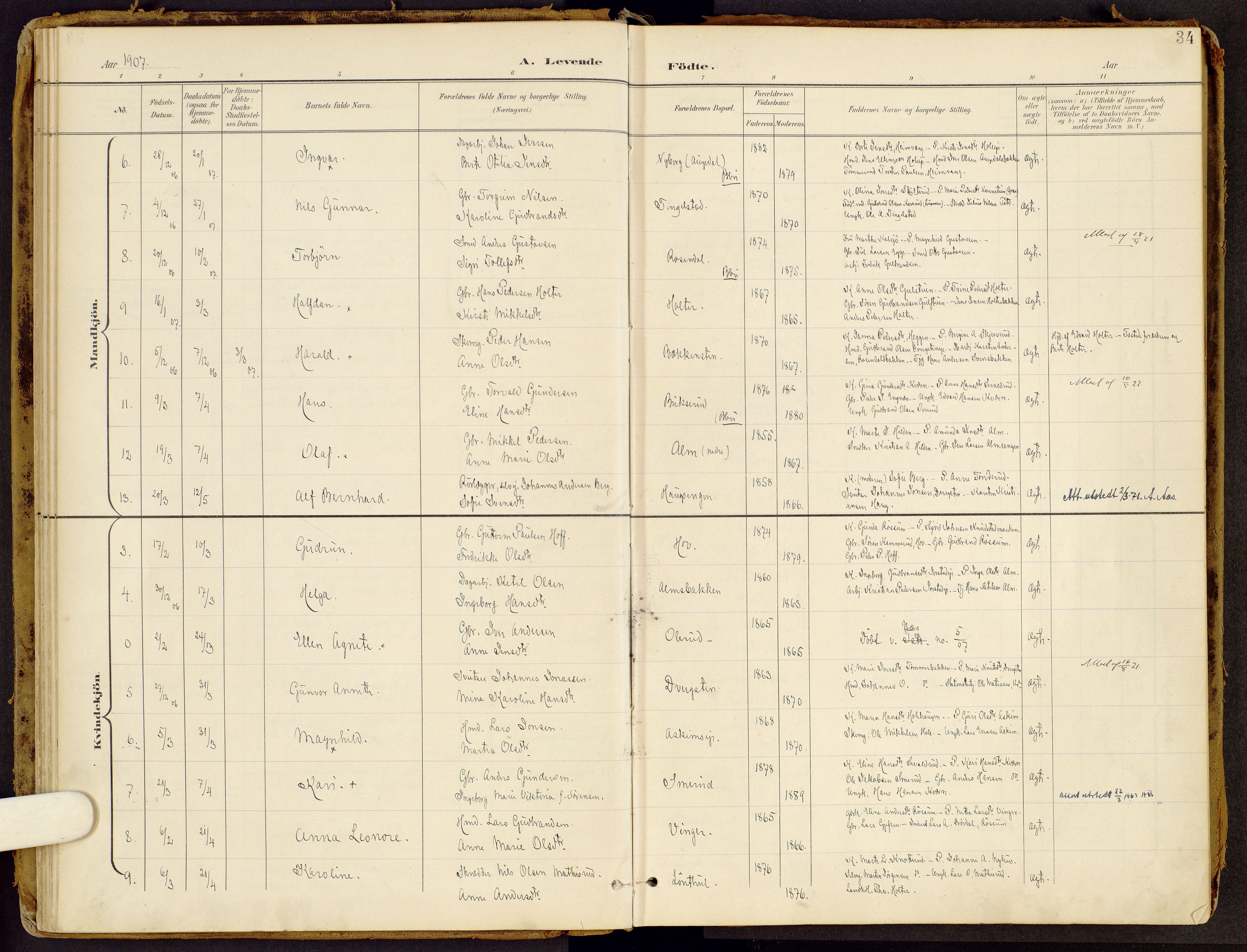 Brandbu prestekontor, SAH/PREST-114/H/Ha/Haa/L0002: Ministerialbok nr. 2, 1899-1914, s. 34