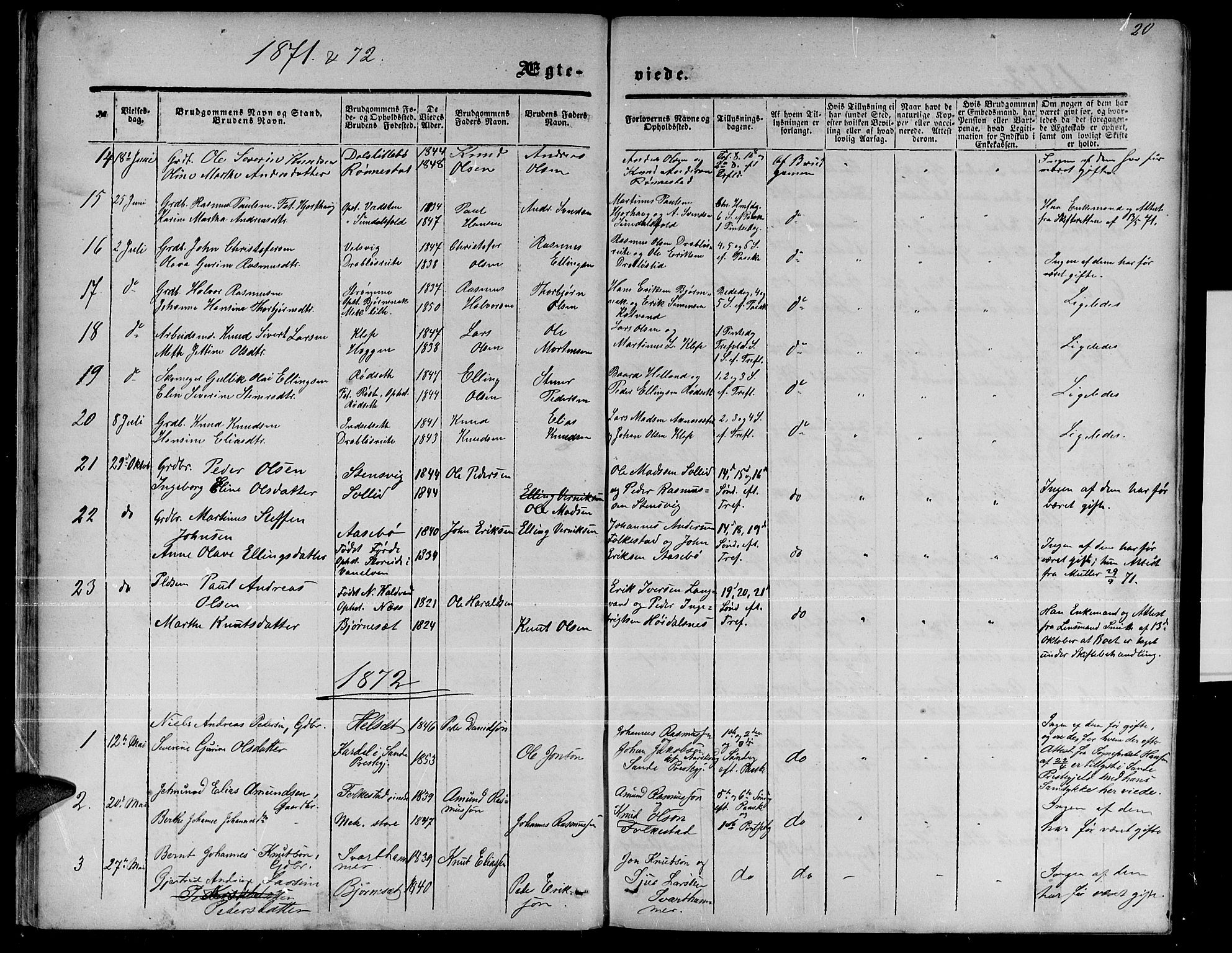 Ministerialprotokoller, klokkerbøker og fødselsregistre - Møre og Romsdal, AV/SAT-A-1454/511/L0157: Klokkerbok nr. 511C03, 1864-1884, s. 20