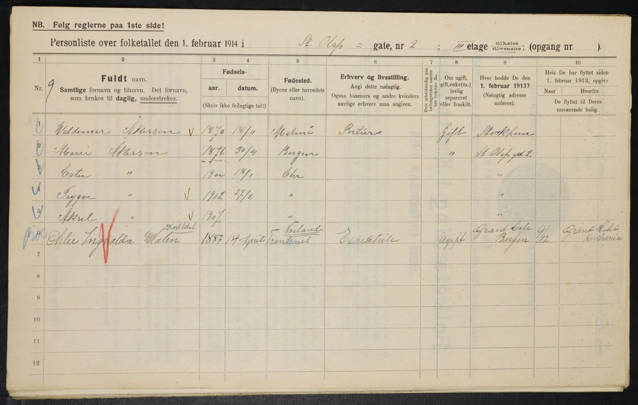 OBA, Kommunal folketelling 1.2.1914 for Kristiania, 1914, s. 87800