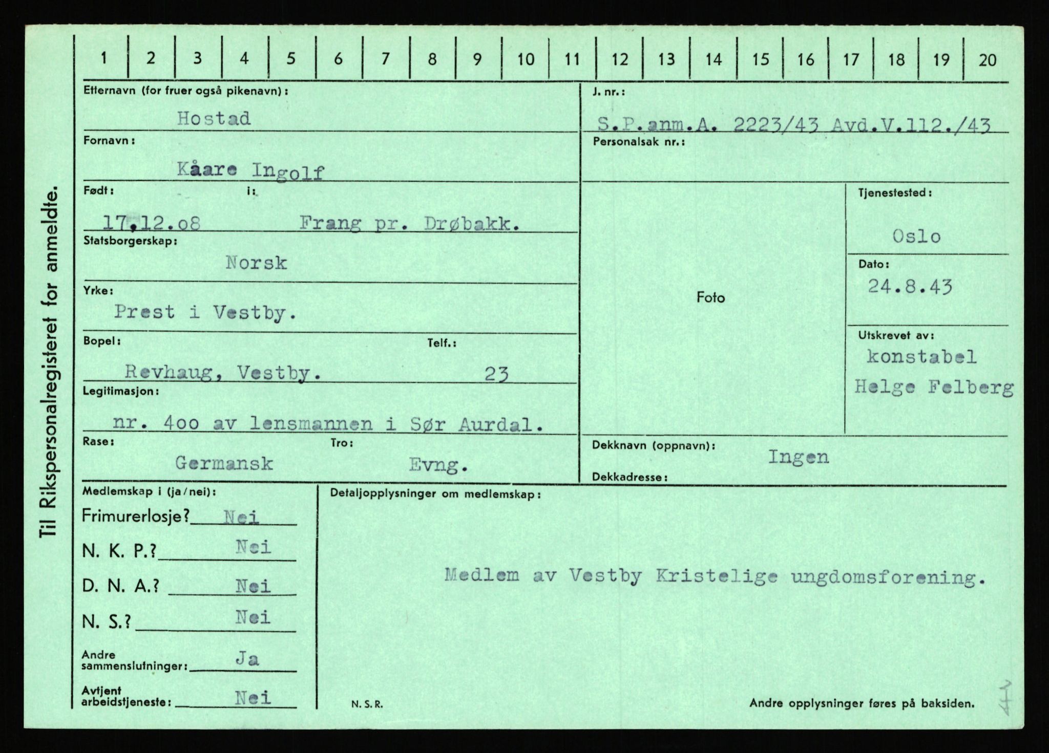 Statspolitiet - Hovedkontoret / Osloavdelingen, AV/RA-S-1329/C/Ca/L0007: Hol - Joelsen, 1943-1945, s. 934