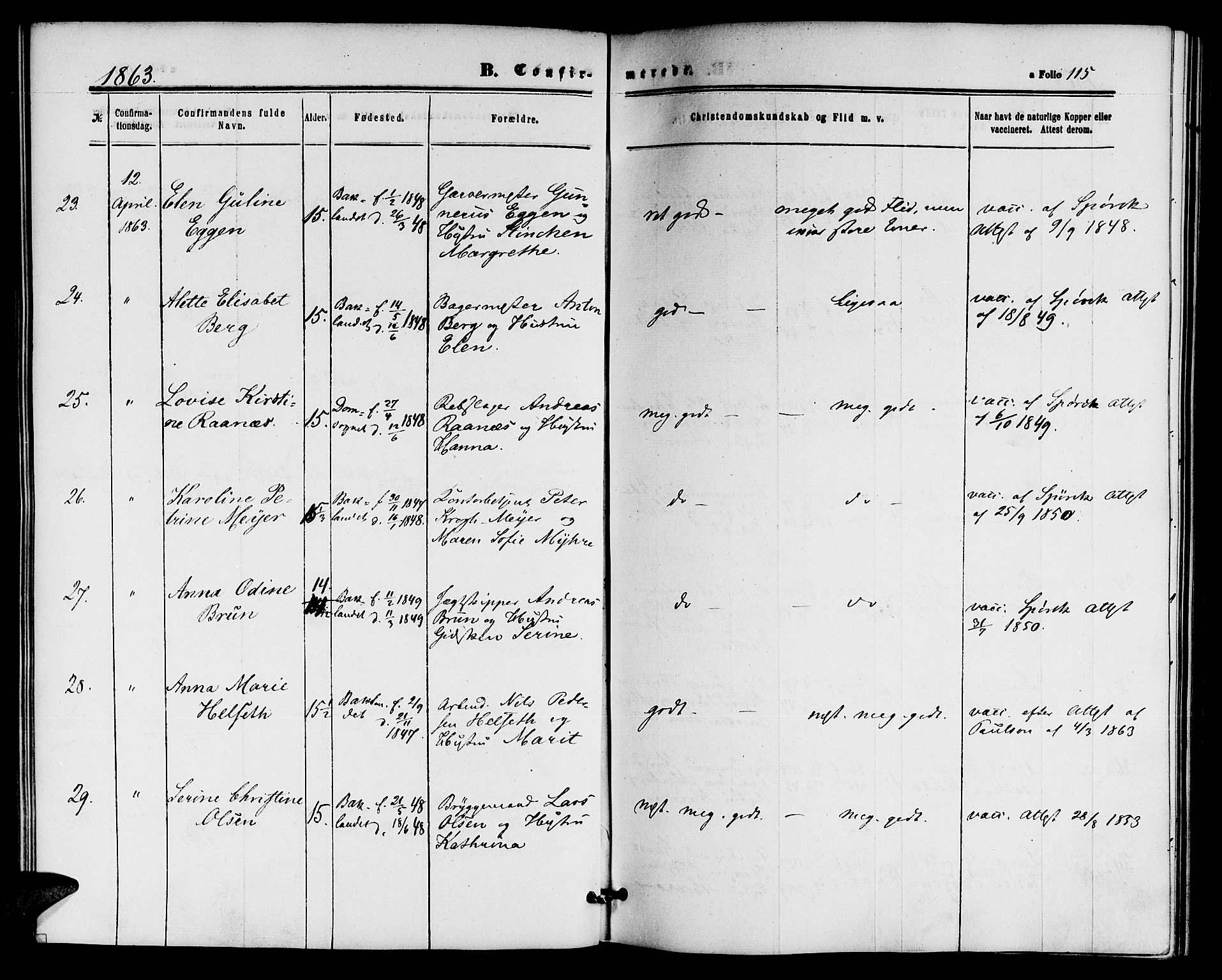 Ministerialprotokoller, klokkerbøker og fødselsregistre - Sør-Trøndelag, SAT/A-1456/604/L0185: Ministerialbok nr. 604A06, 1861-1865, s. 115