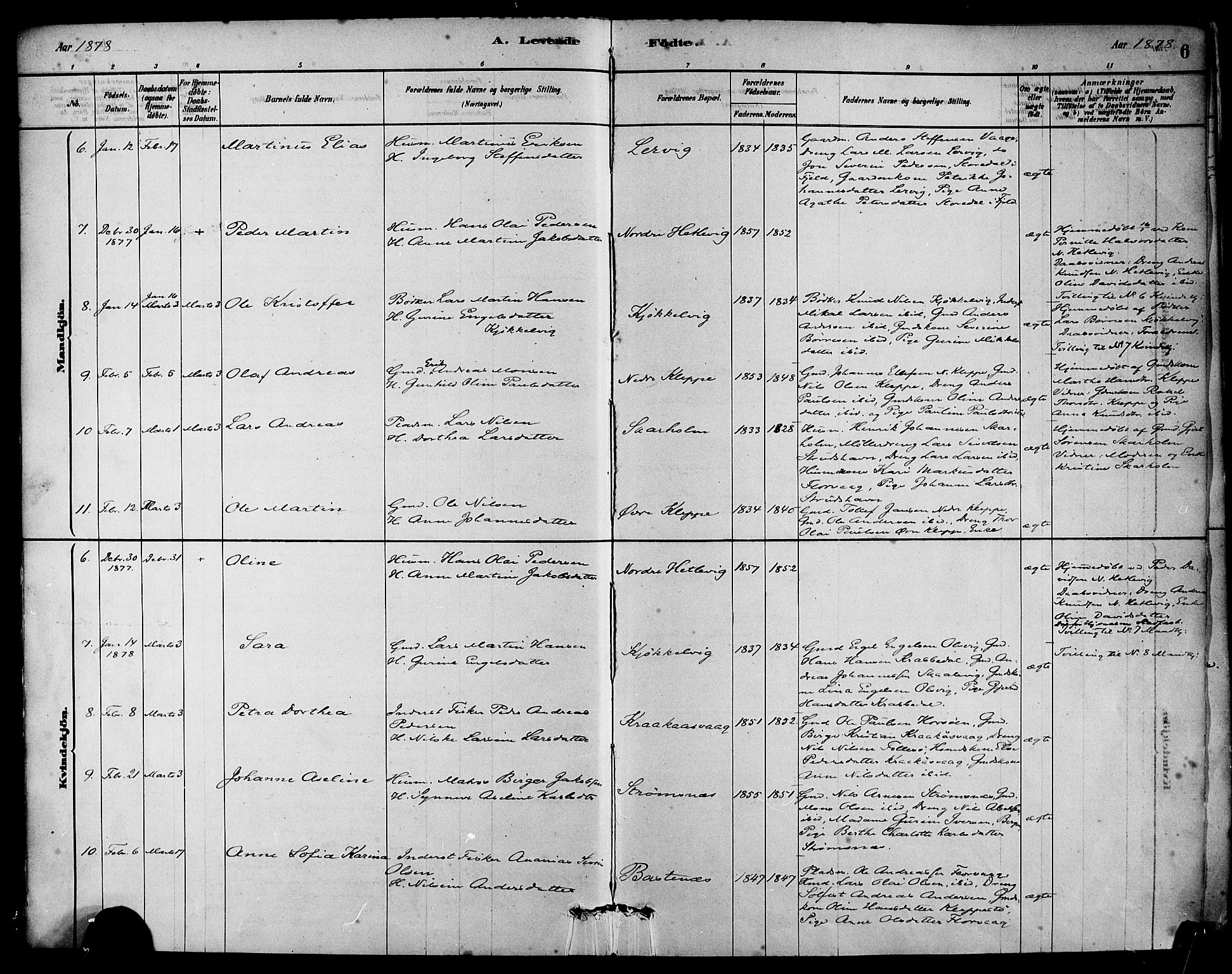 Askøy Sokneprestembete, AV/SAB-A-74101/H/Ha/Haa/Haab/L0001: Ministerialbok nr. B 1, 1878-1889, s. 6