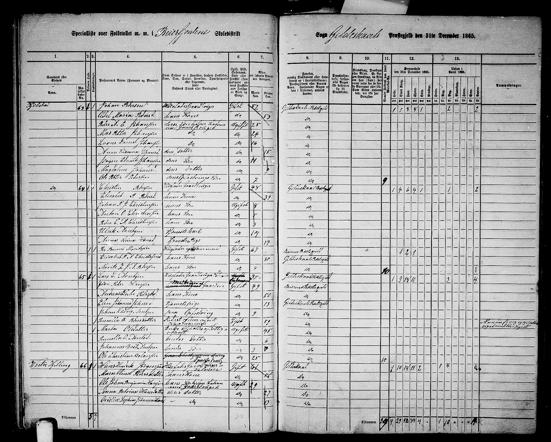 RA, Folketelling 1865 for 1838P Gildeskål prestegjeld, 1865, s. 64
