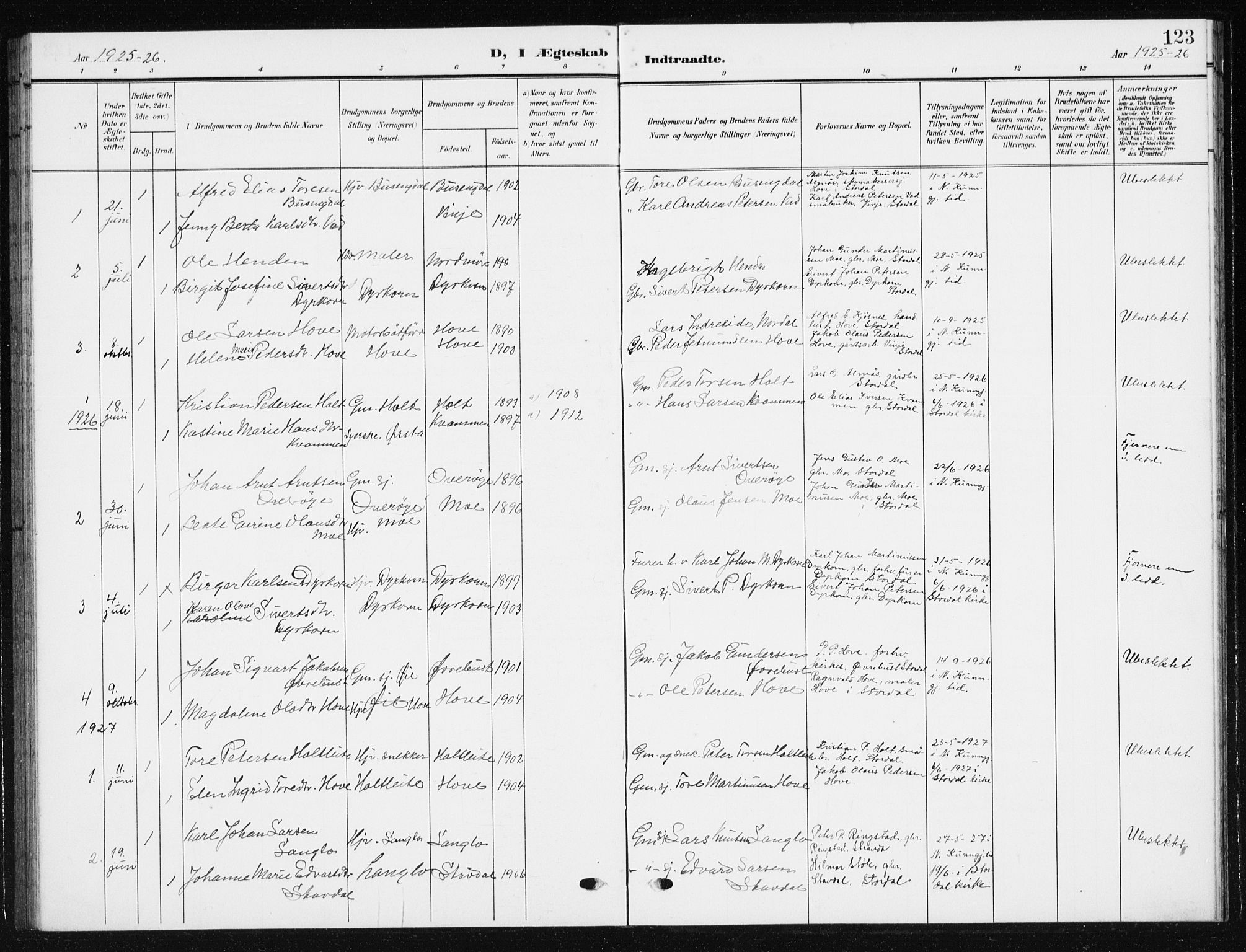 Ministerialprotokoller, klokkerbøker og fødselsregistre - Møre og Romsdal, AV/SAT-A-1454/521/L0303: Klokkerbok nr. 521C04, 1908-1943, s. 123