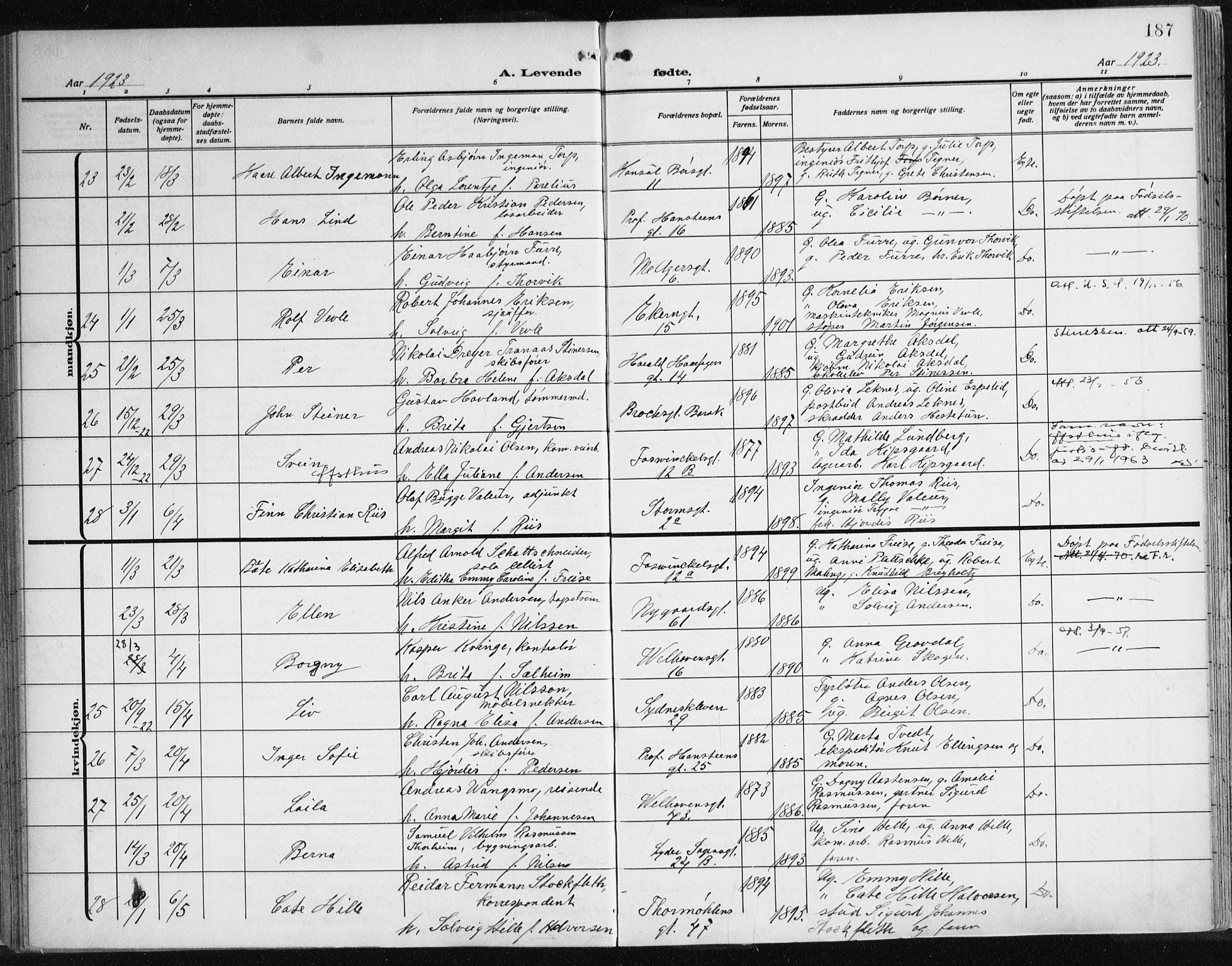 Johanneskirken sokneprestembete, AV/SAB-A-76001/H/Haa: Ministerialbok nr. A 3, 1913-1934, s. 187