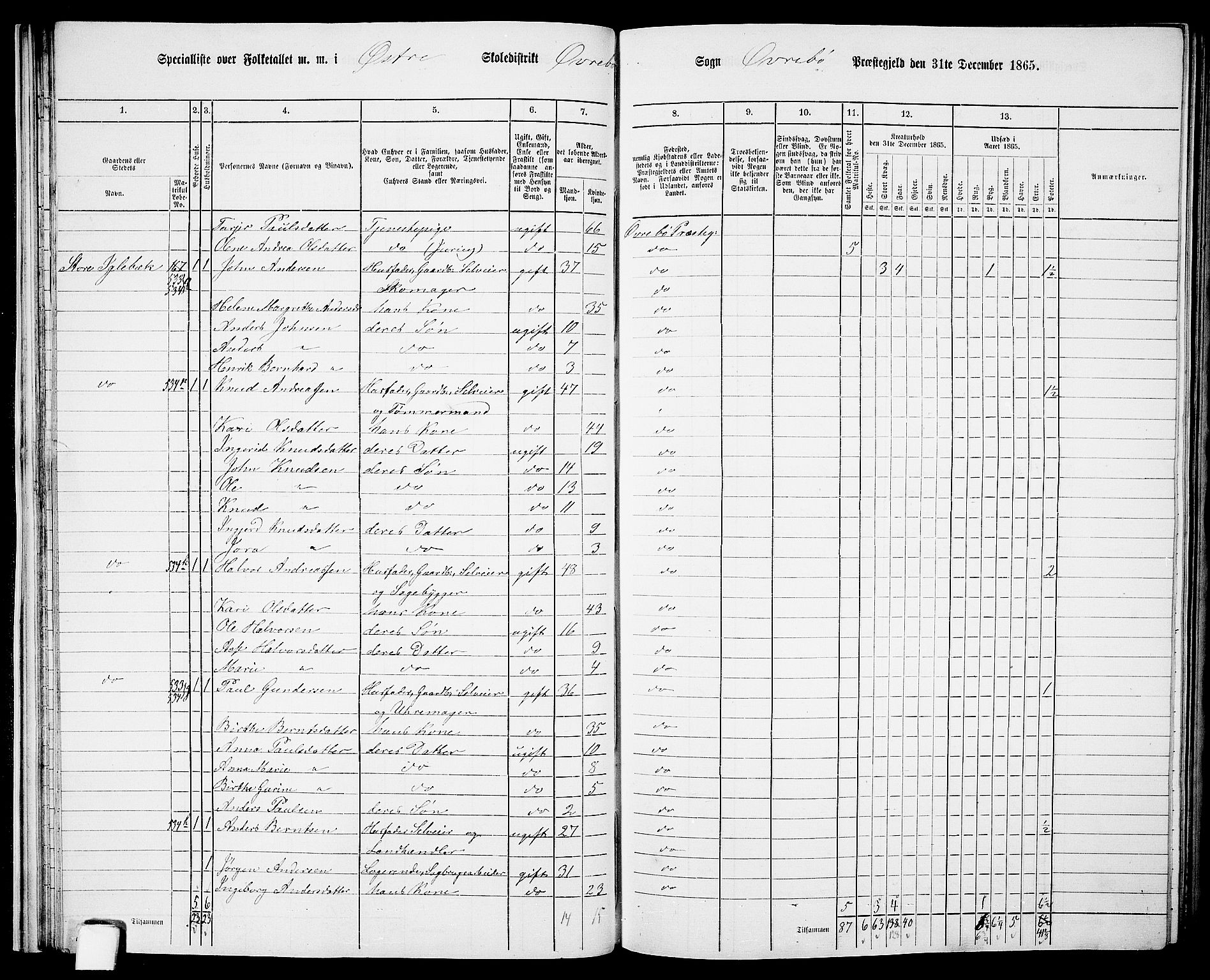 RA, Folketelling 1865 for 1016P Øvrebø prestegjeld, 1865, s. 32