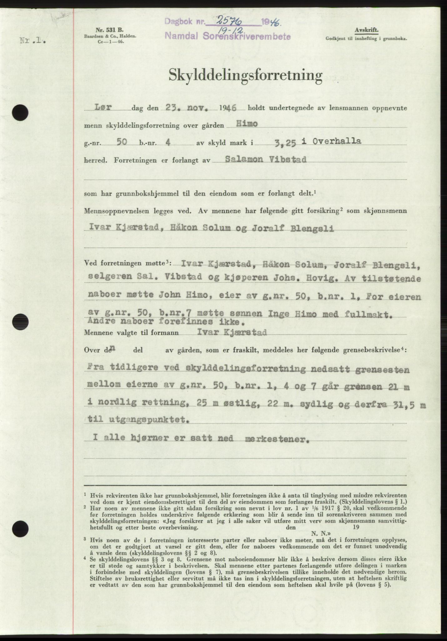 Namdal sorenskriveri, SAT/A-4133/1/2/2C: Pantebok nr. -, 1946-1947, Dagboknr: 2576/1946