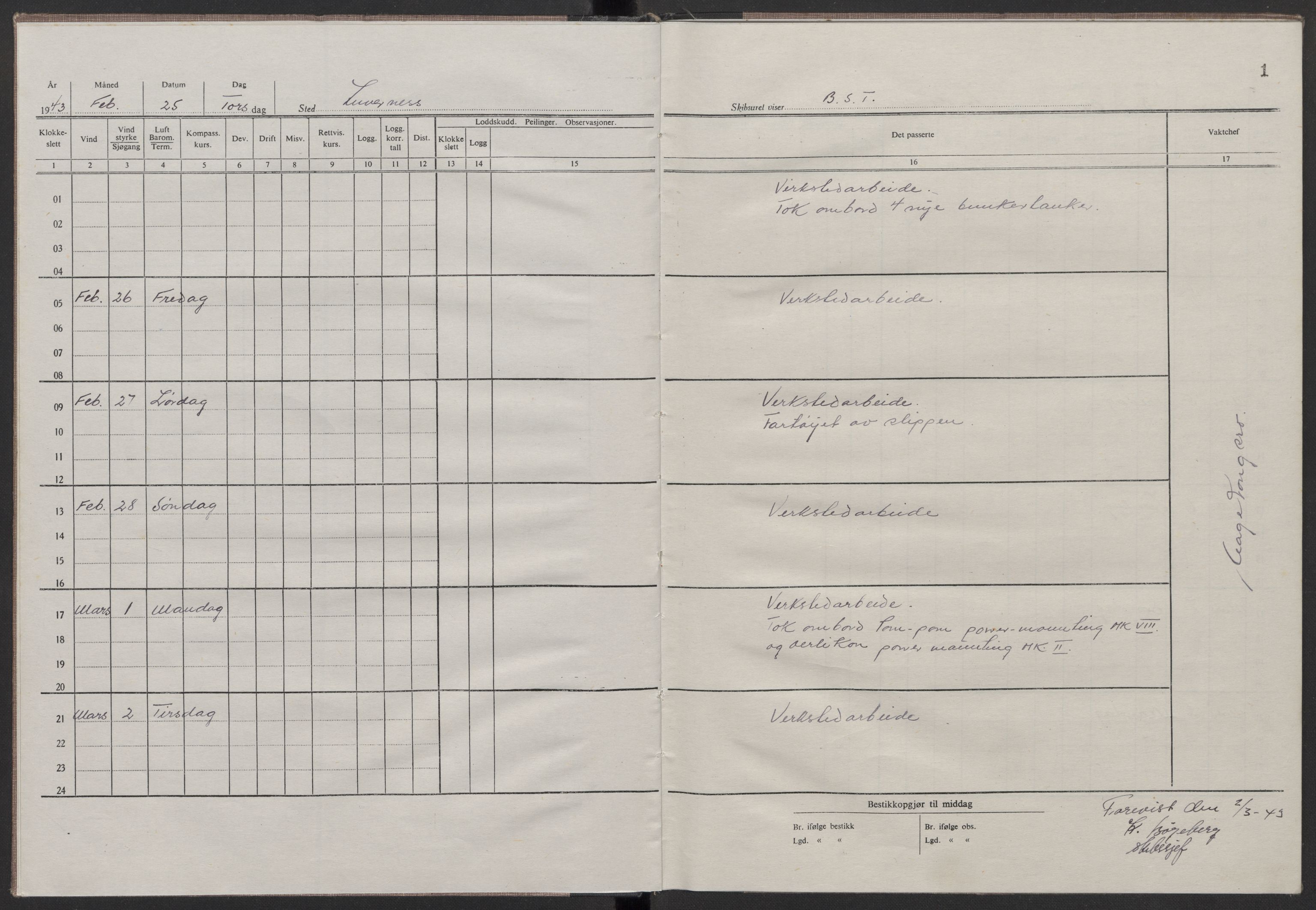 Forsvaret, Sjøforsvarets fartøyer, AV/RA-RAFA-2759/Gm6/L0003: Loggbok, 1943