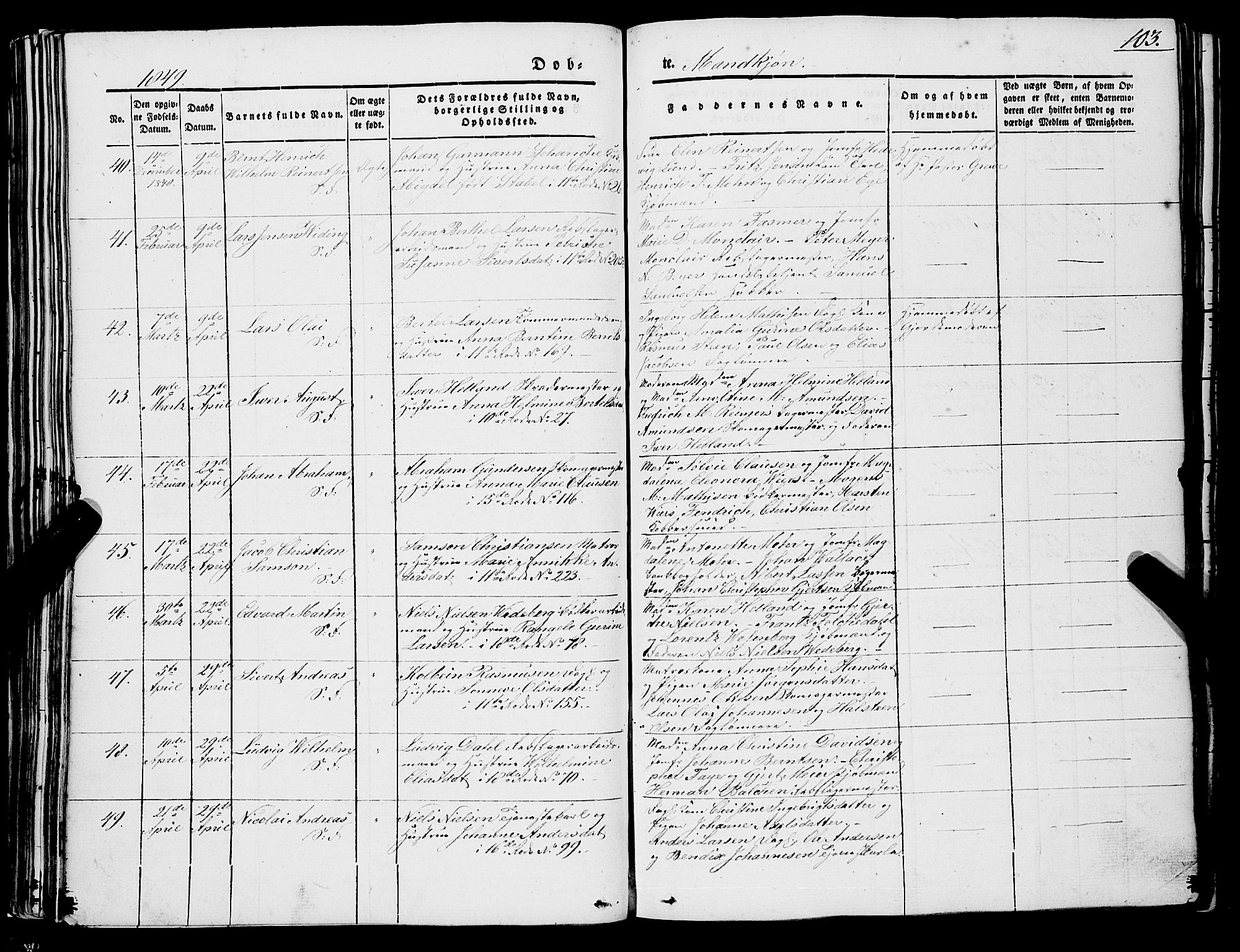 Domkirken sokneprestembete, AV/SAB-A-74801/H/Haa/L0019: Ministerialbok nr. B 2, 1841-1851, s. 103