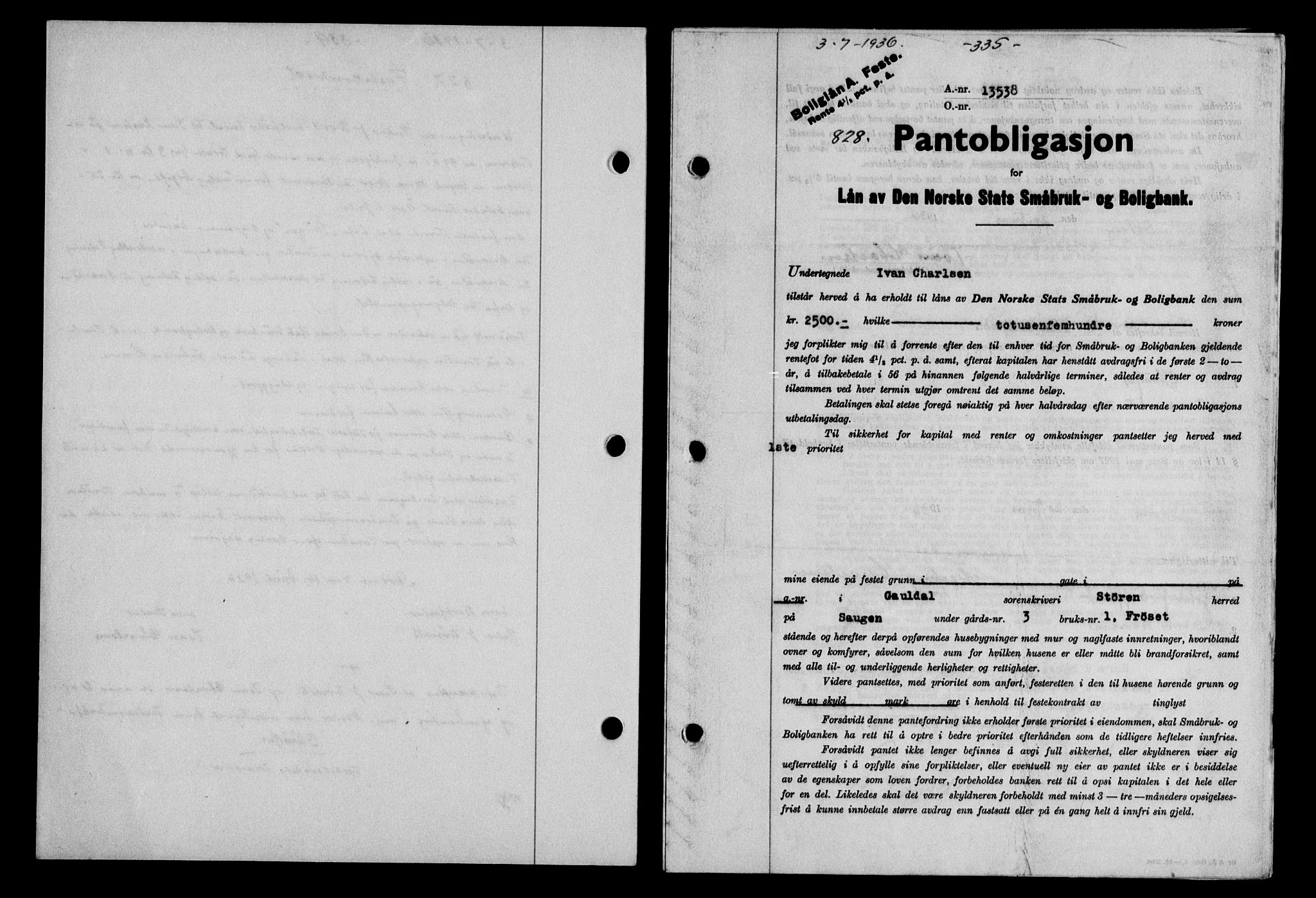 Gauldal sorenskriveri, SAT/A-0014/1/2/2C/L0046: Pantebok nr. 49-50, 1936-1937, Dagboknr: 828/1936