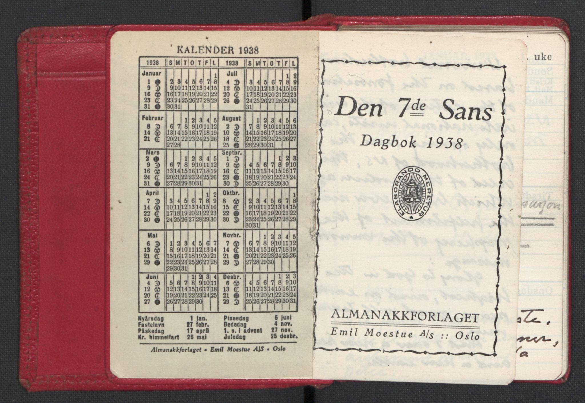 Quisling, Vidkun, AV/RA-PA-0750/H/L0001: 7. sanser (lommealmanakker) med Quislings egenhendige innførsler - 22 stk. i skinnmappe, 1922-1944, s. 1198