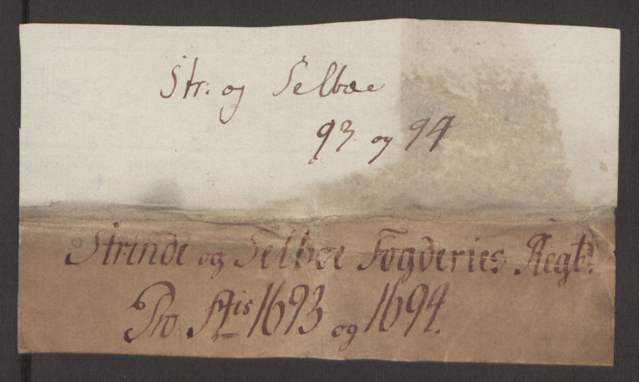 Rentekammeret inntil 1814, Reviderte regnskaper, Fogderegnskap, AV/RA-EA-4092/R61/L4104: Fogderegnskap Strinda og Selbu, 1693-1694, s. 3