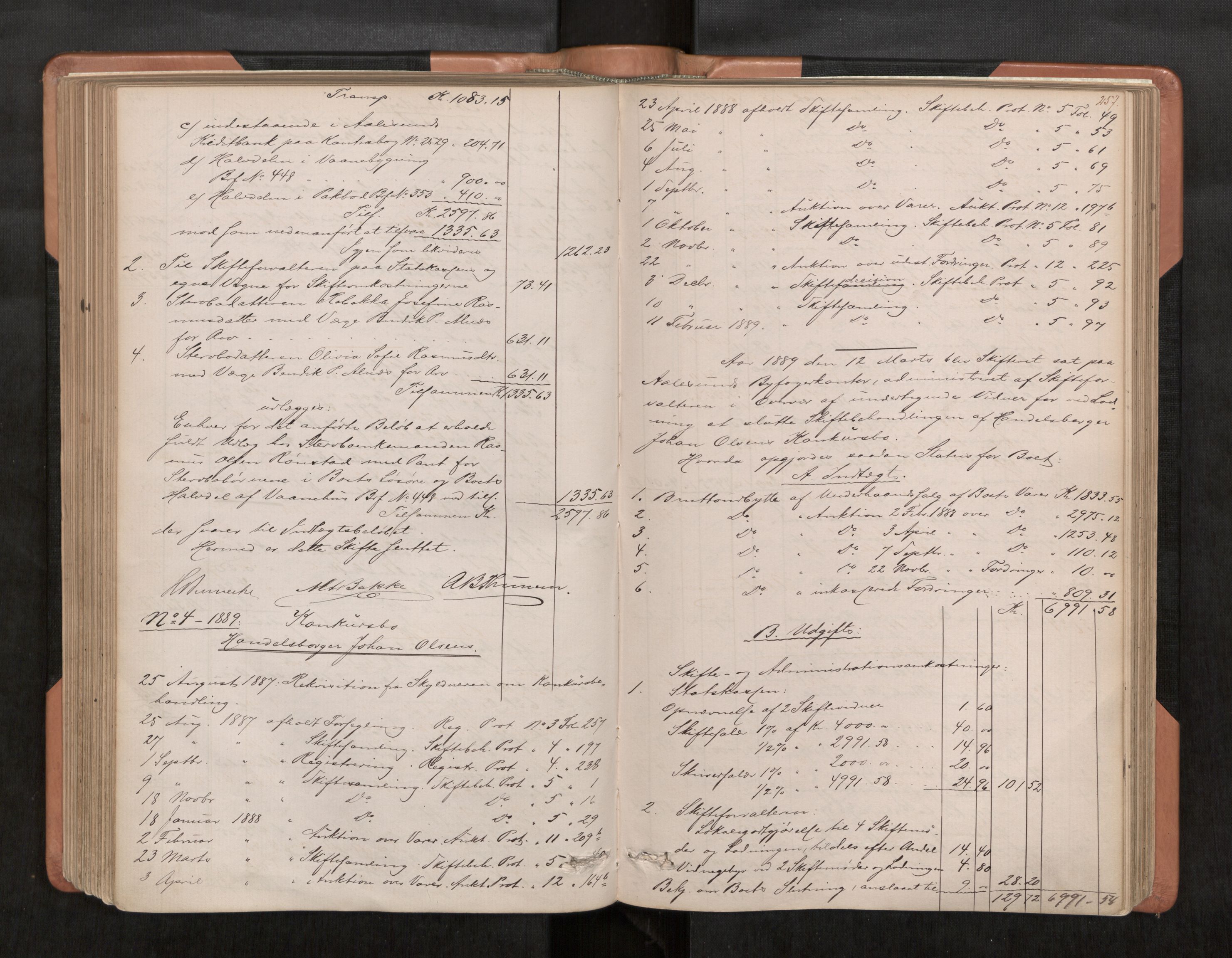 Ålesund byfogd, AV/SAT-A-4384/0001/03/03A/L0001: Skifteutlodningsprotokoll, 1871-1899, s. 257