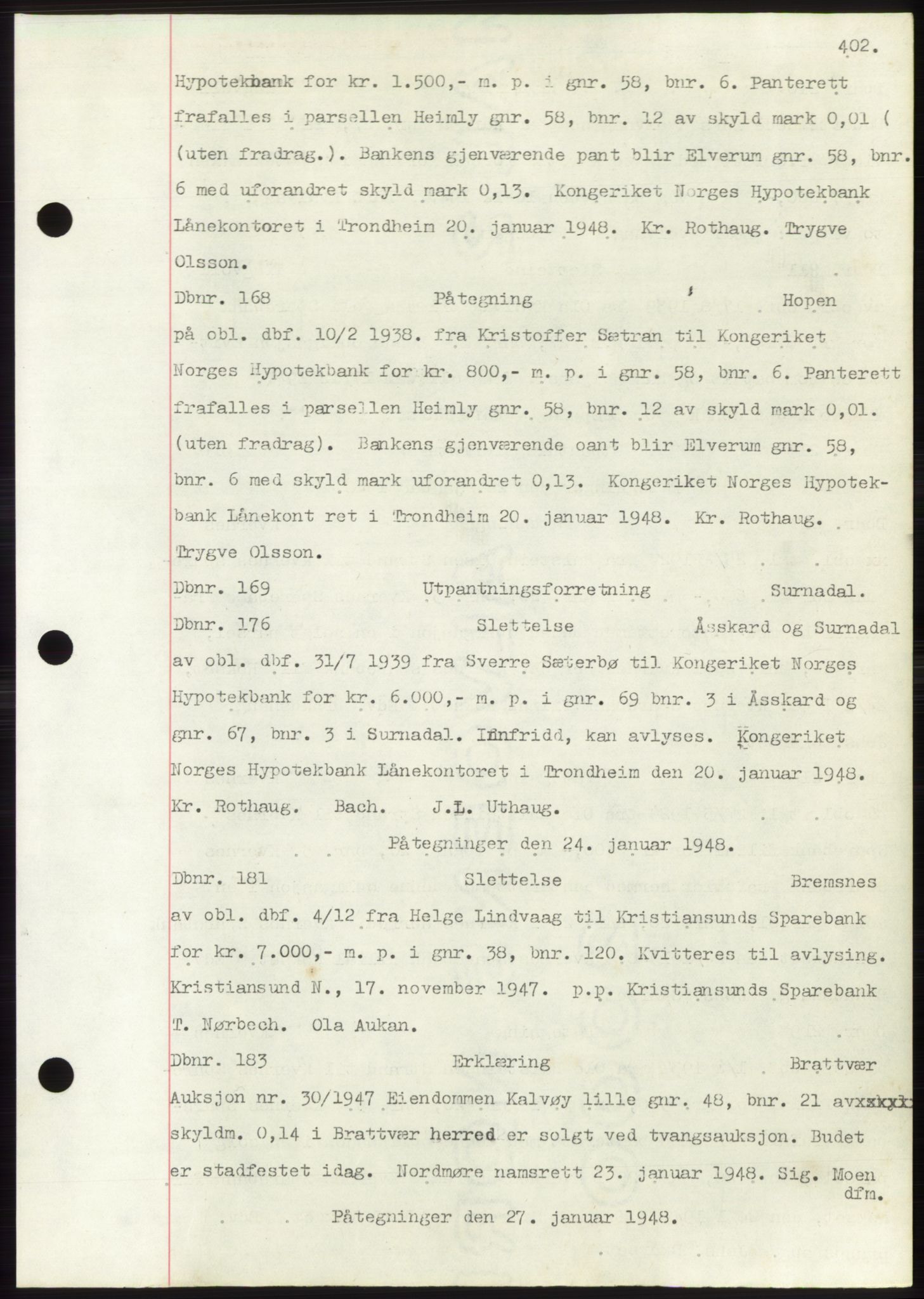 Nordmøre sorenskriveri, AV/SAT-A-4132/1/2/2Ca: Pantebok nr. C82b, 1946-1951, Dagboknr: 168/1948