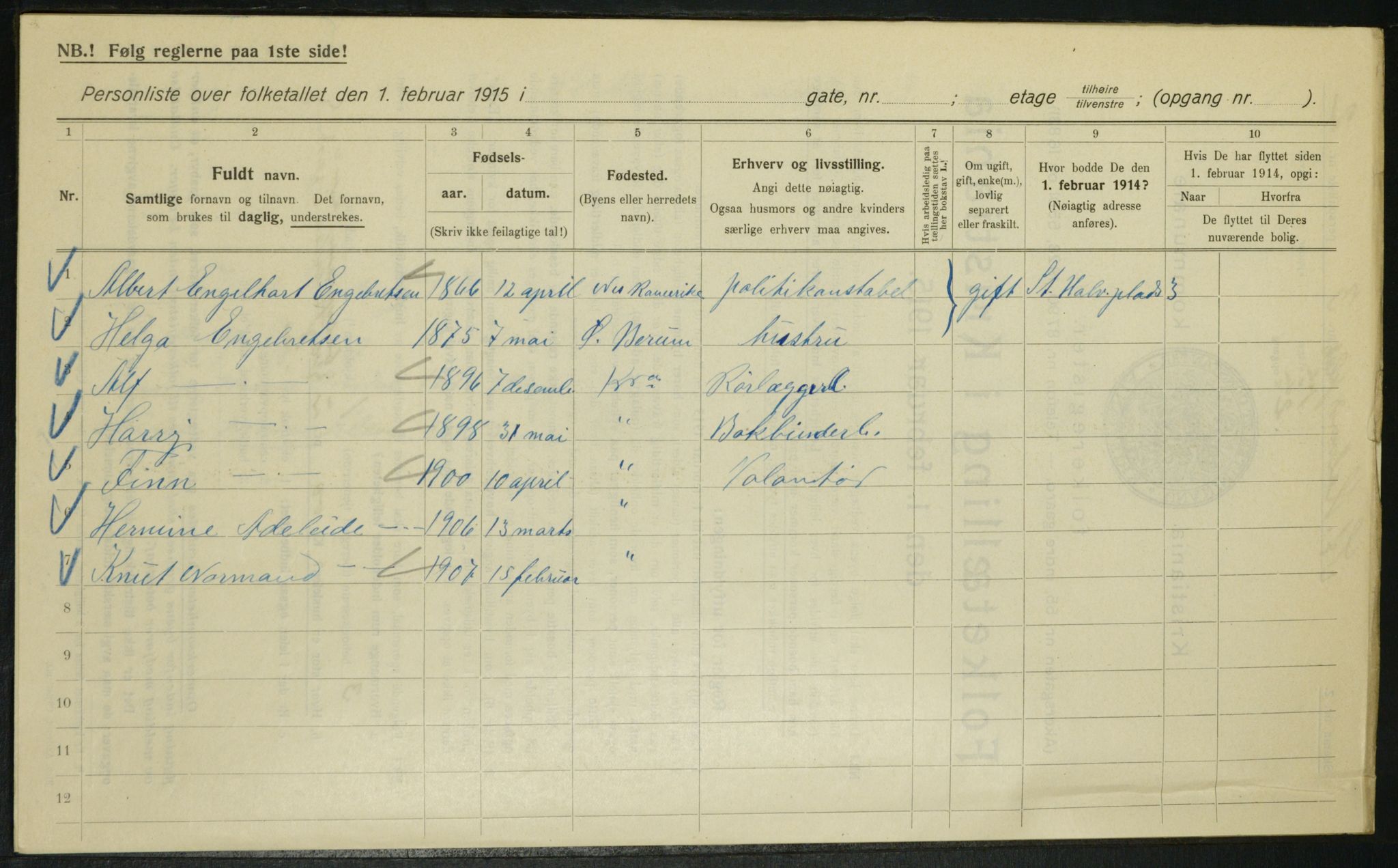 OBA, Kommunal folketelling 1.2.1915 for Kristiania, 1915, s. 87599