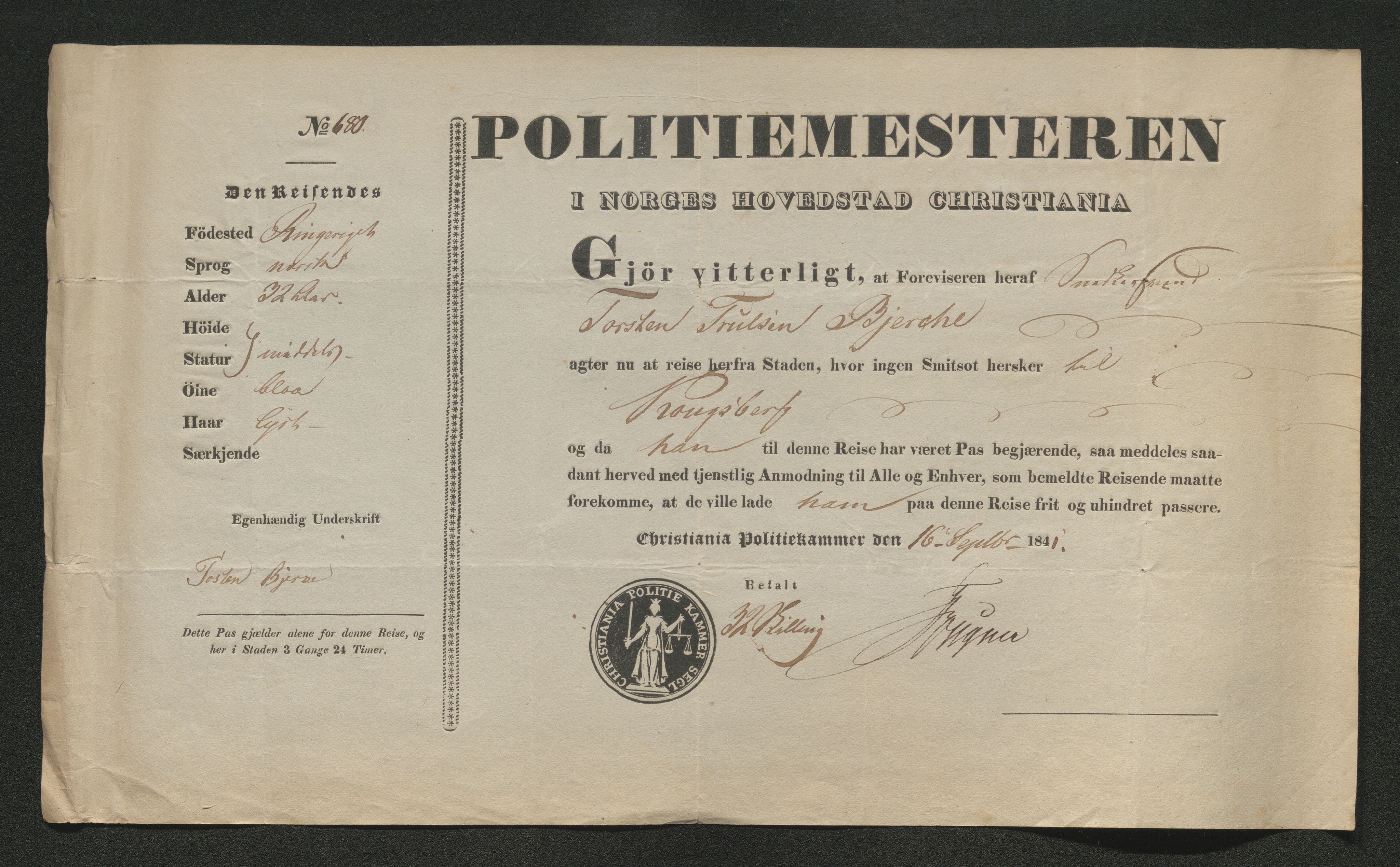 Drammen politikammer, SAKO/A-623/I/Ia/Iab/L0006: Innleverte pass, 1841-1842, s. 372