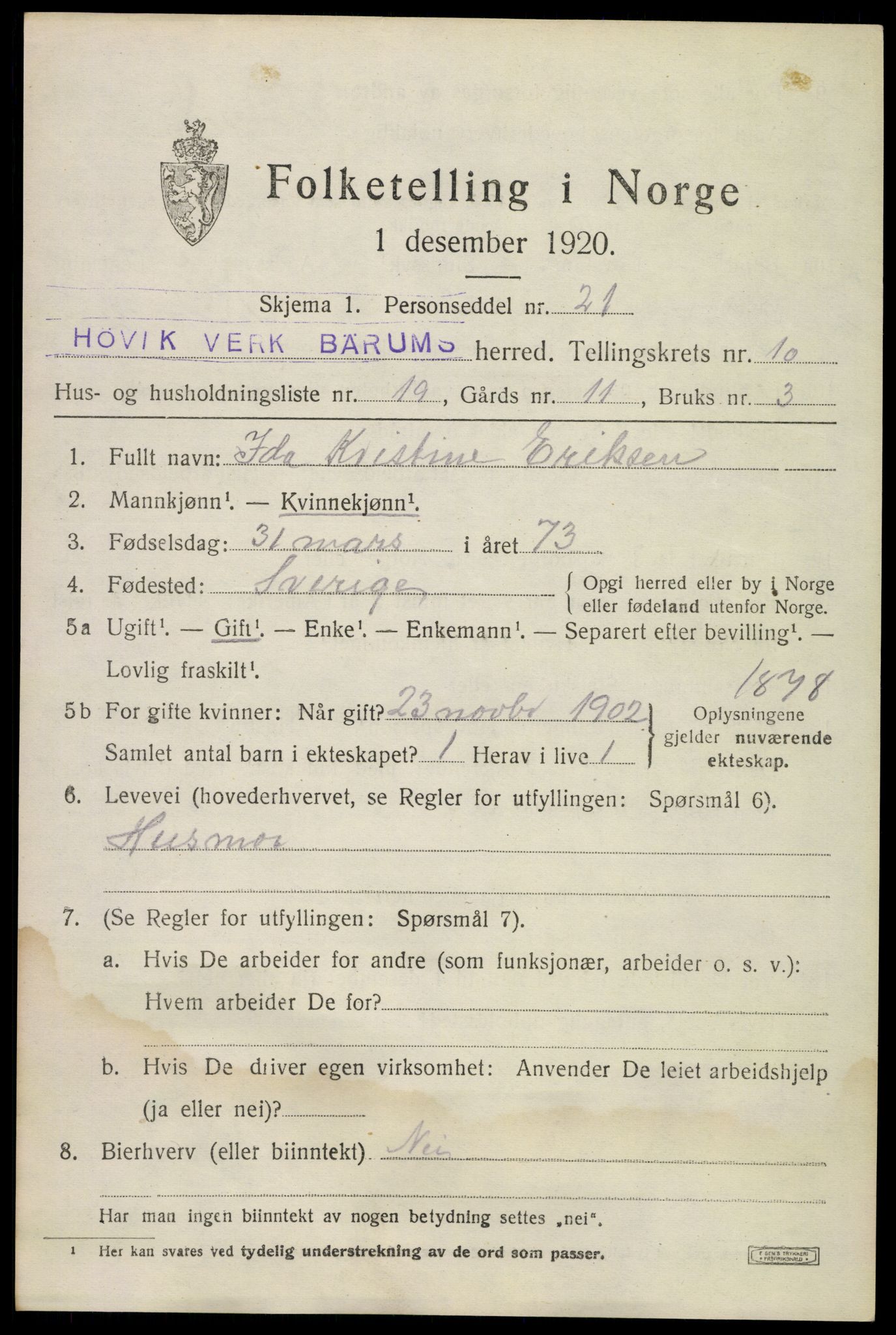 SAO, Folketelling 1920 for 0219 Bærum herred, 1920, s. 23726
