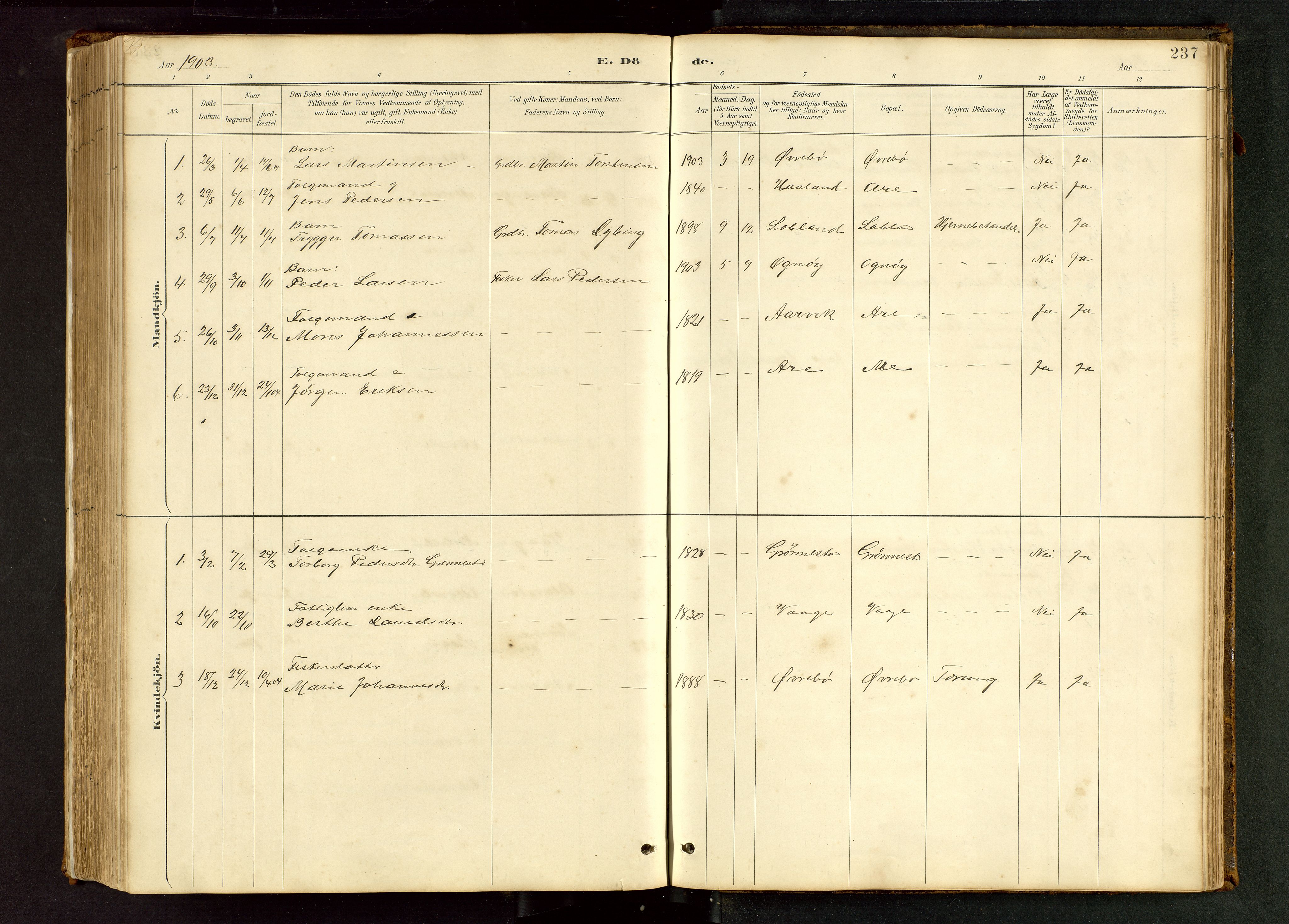 Tysvær sokneprestkontor, SAST/A -101864/H/Ha/Hab/L0005: Klokkerbok nr. B 5, 1887-1947, s. 237