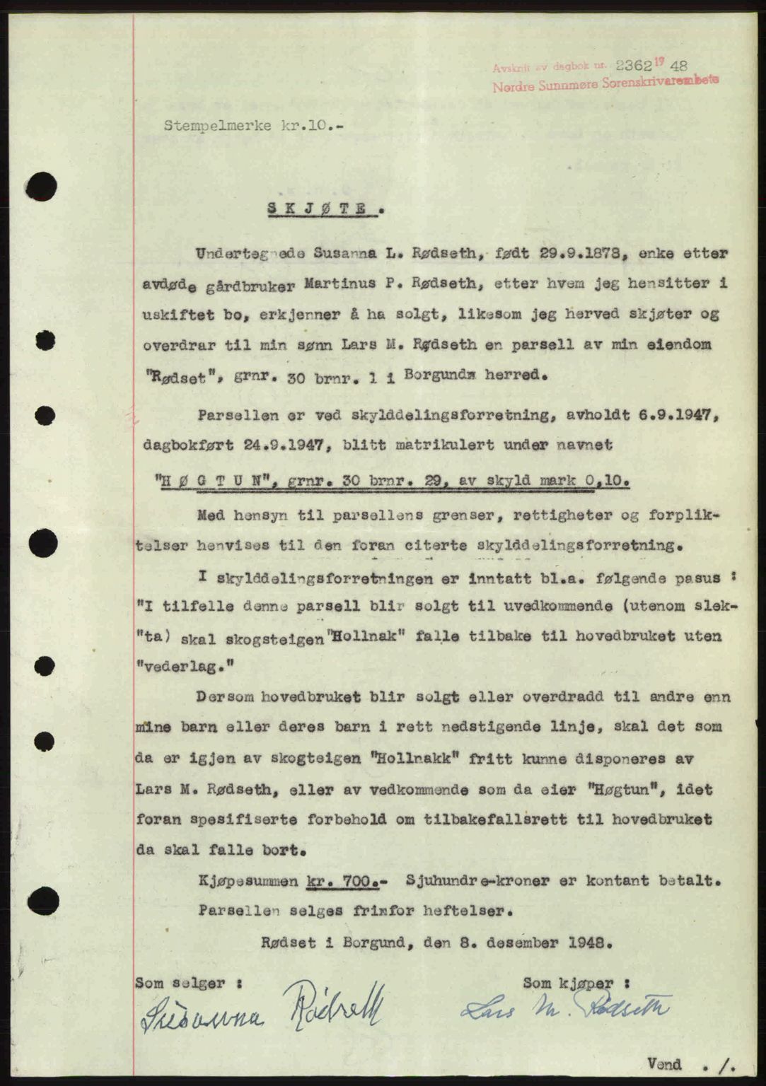 Nordre Sunnmøre sorenskriveri, SAT/A-0006/1/2/2C/2Ca: Pantebok nr. A29, 1948-1949, Dagboknr: 2362/1948