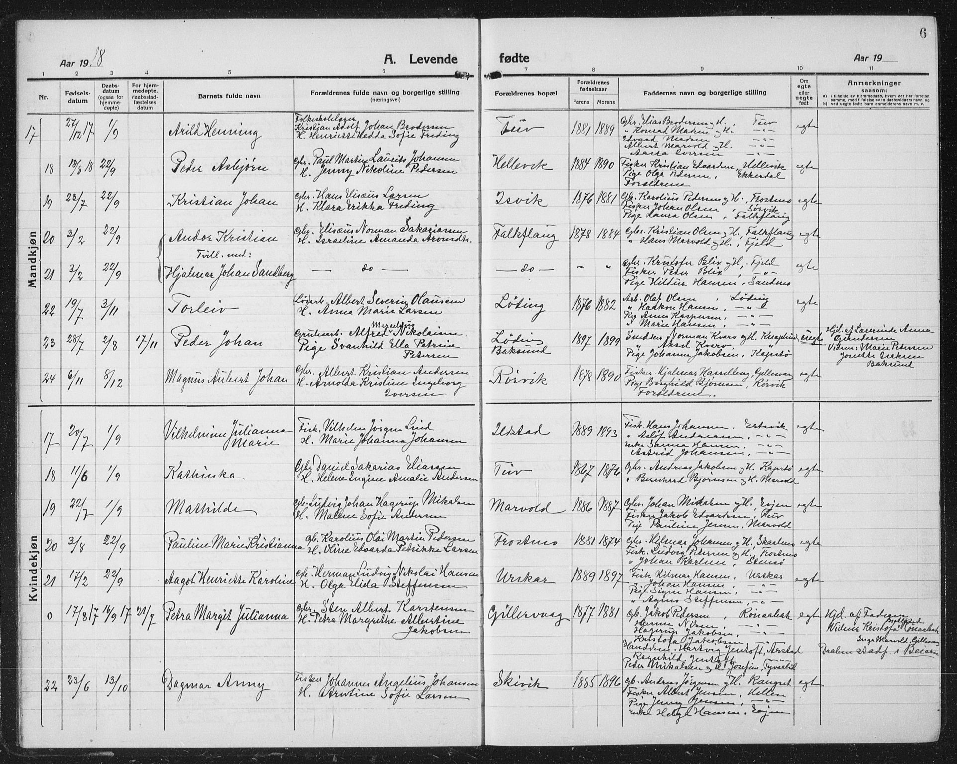Ministerialprotokoller, klokkerbøker og fødselsregistre - Nordland, AV/SAT-A-1459/804/L0089: Klokkerbok nr. 804C02, 1918-1935, s. 6