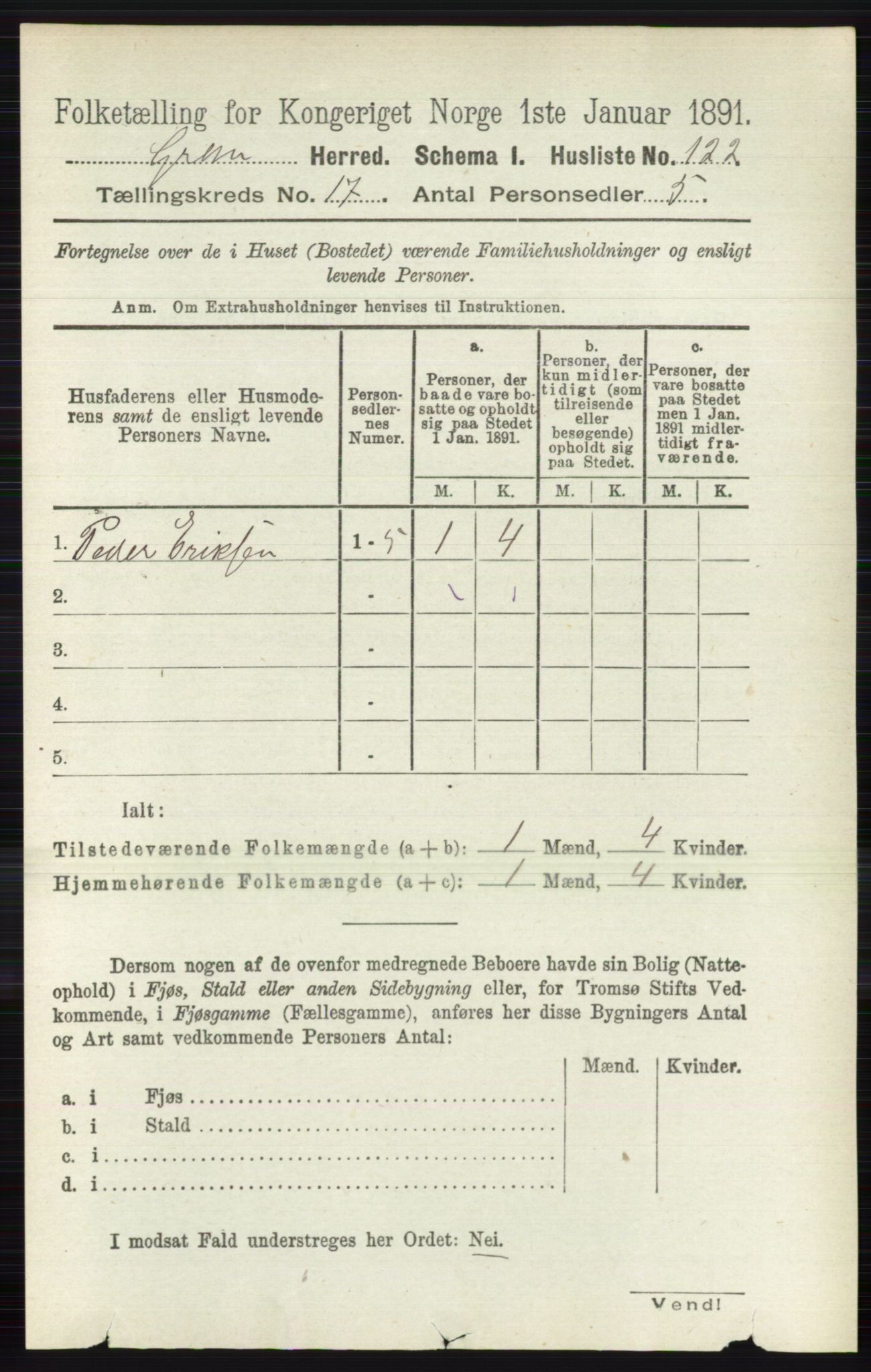 RA, Folketelling 1891 for 0534 Gran herred, 1891, s. 8724