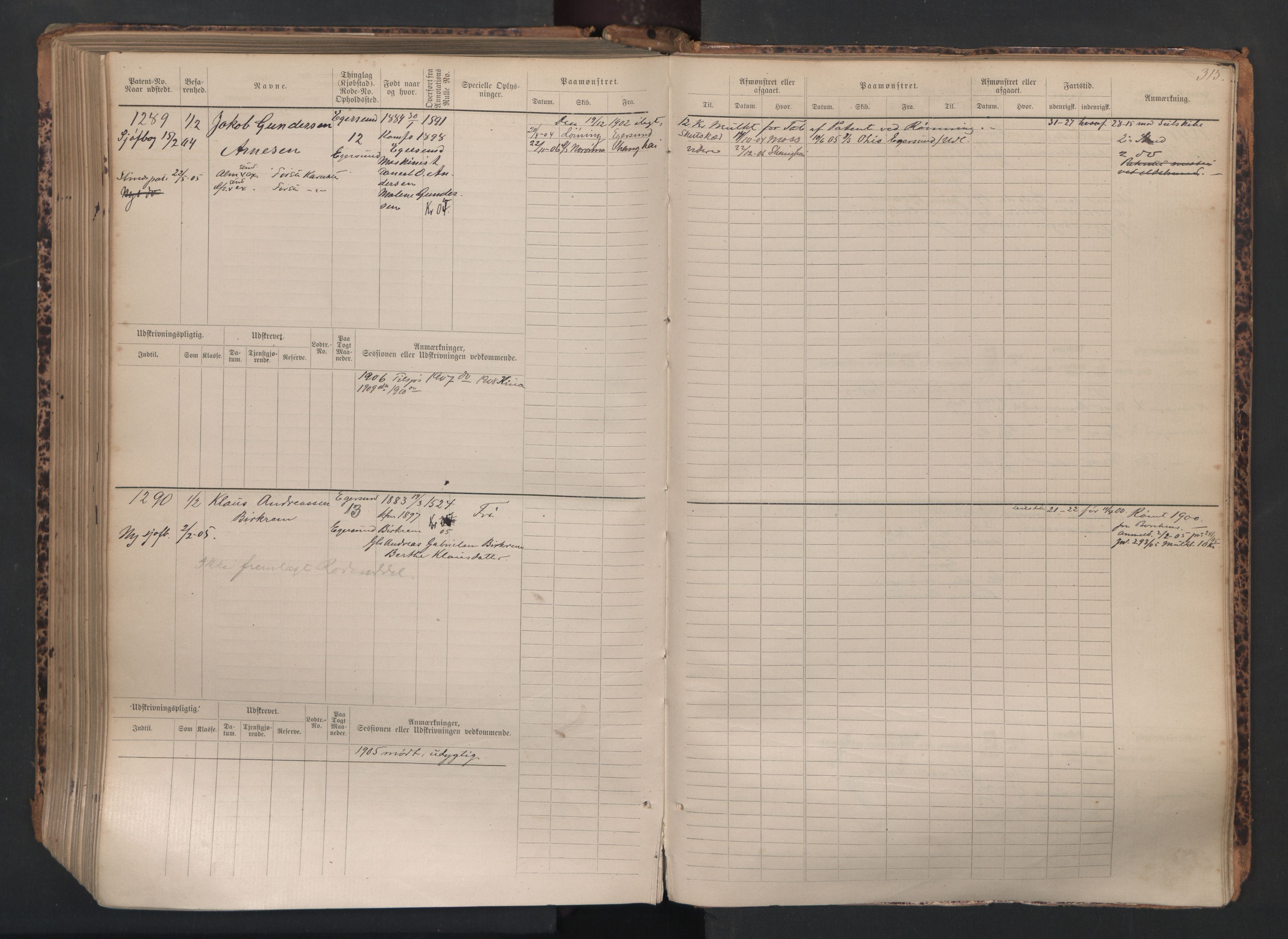 Egersund mønstringskrets, AV/SAK-2031-0019/F/Fb/L0002: Hovedrulle nr 667-1330, O-4, 1880-1940, s. 316