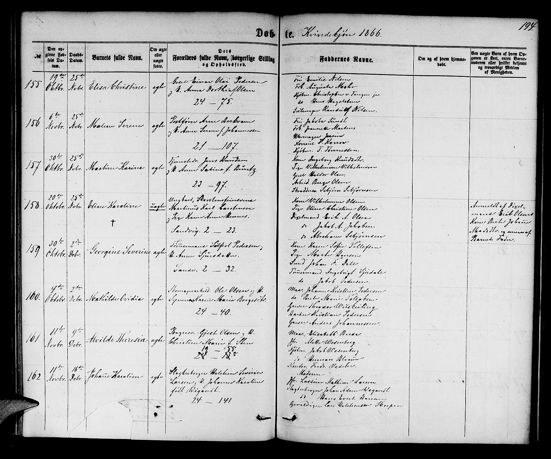 Korskirken sokneprestembete, AV/SAB-A-76101/H/Hab: Klokkerbok nr. B 5, 1863-1868, s. 194