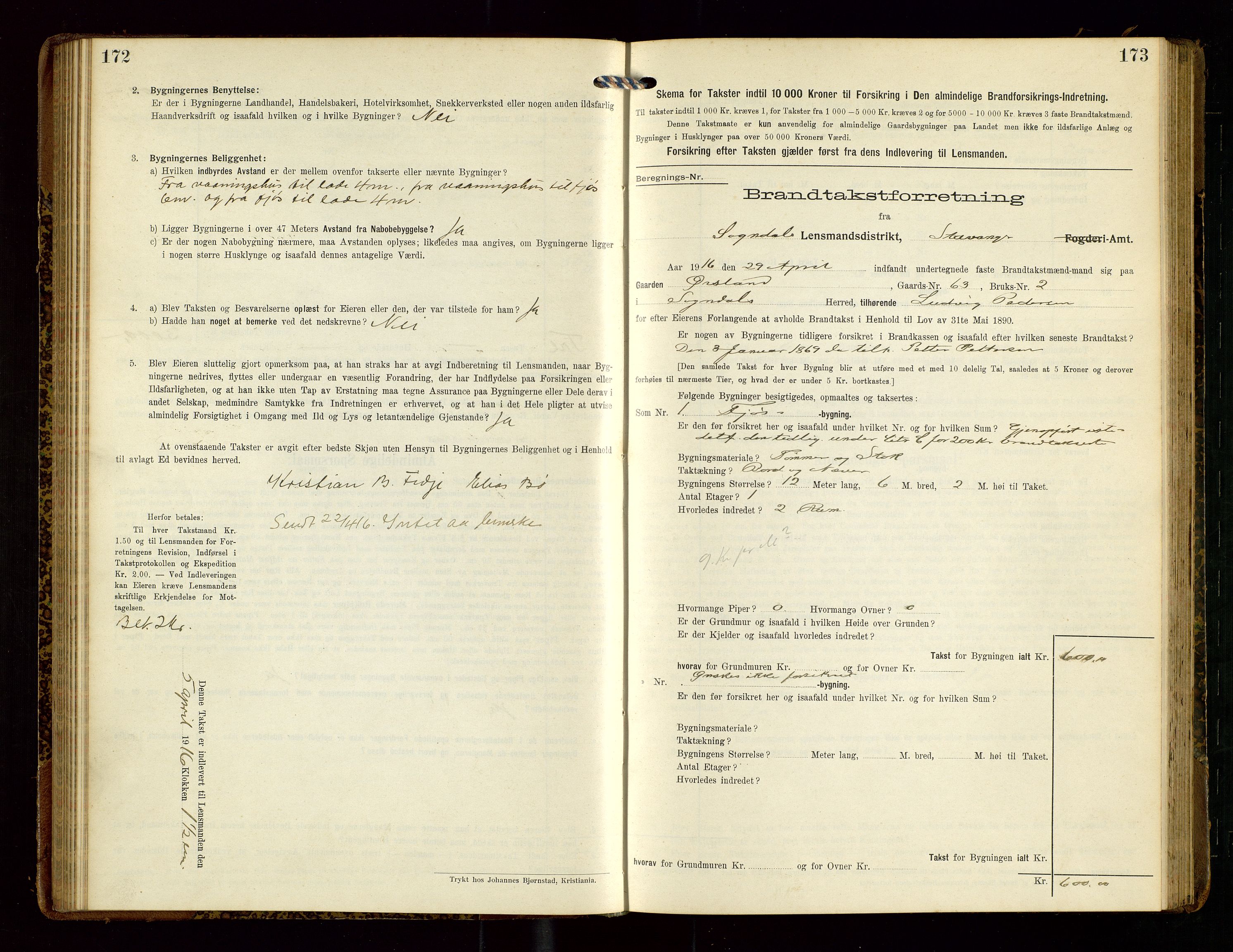 Sokndal lensmannskontor, AV/SAST-A-100417/Gob/L0003: "Brandtakst-Protokol", 1914-1917, s. 172-173