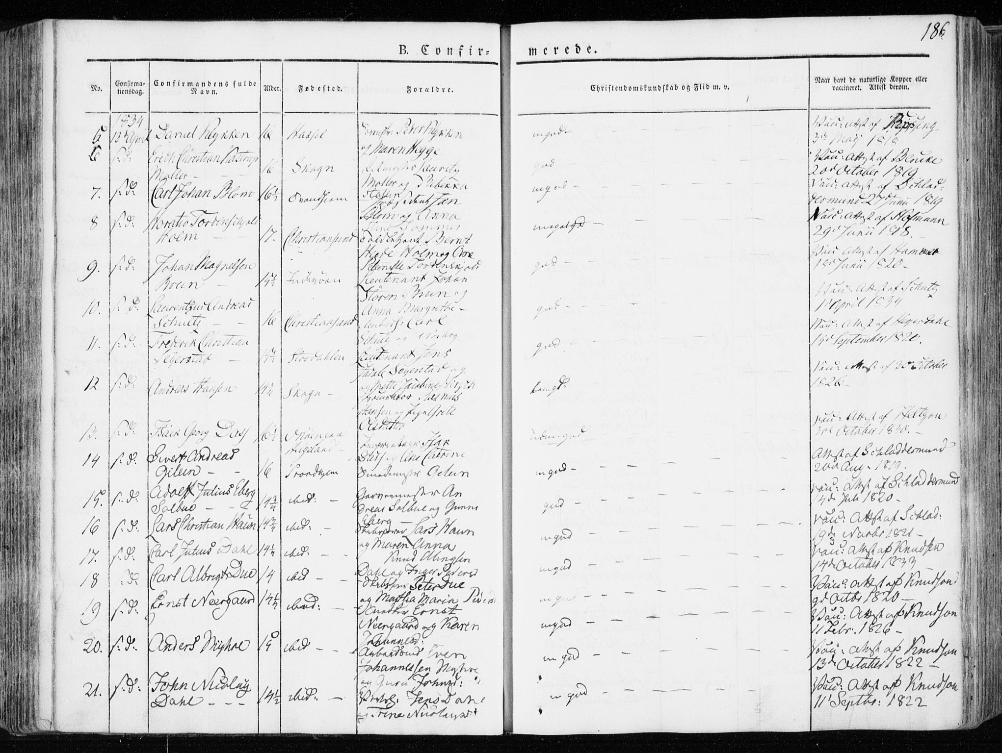 Ministerialprotokoller, klokkerbøker og fødselsregistre - Sør-Trøndelag, SAT/A-1456/601/L0047: Ministerialbok nr. 601A15, 1831-1839, s. 186