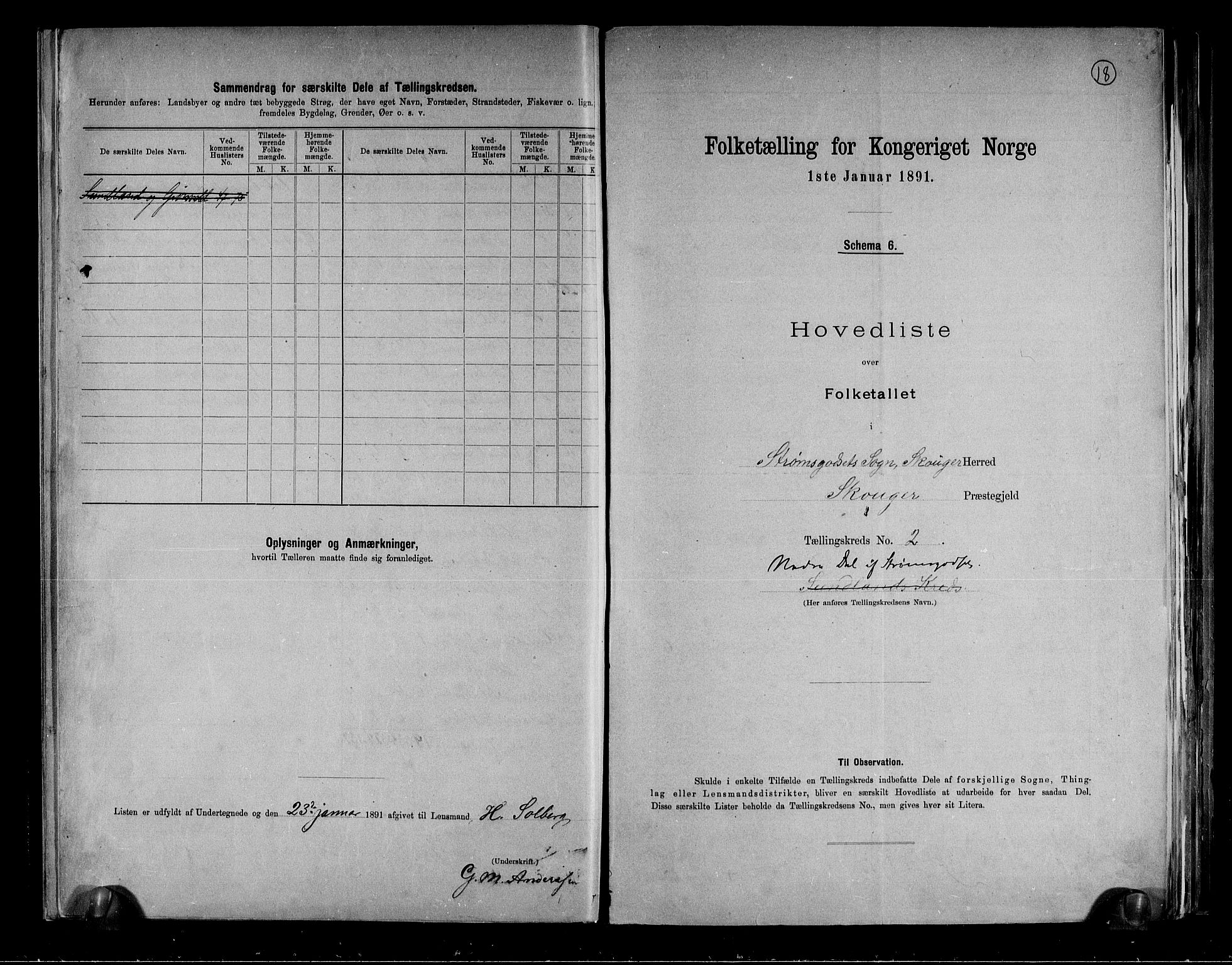 RA, Folketelling 1891 for 0712 Skoger herred, 1891, s. 6