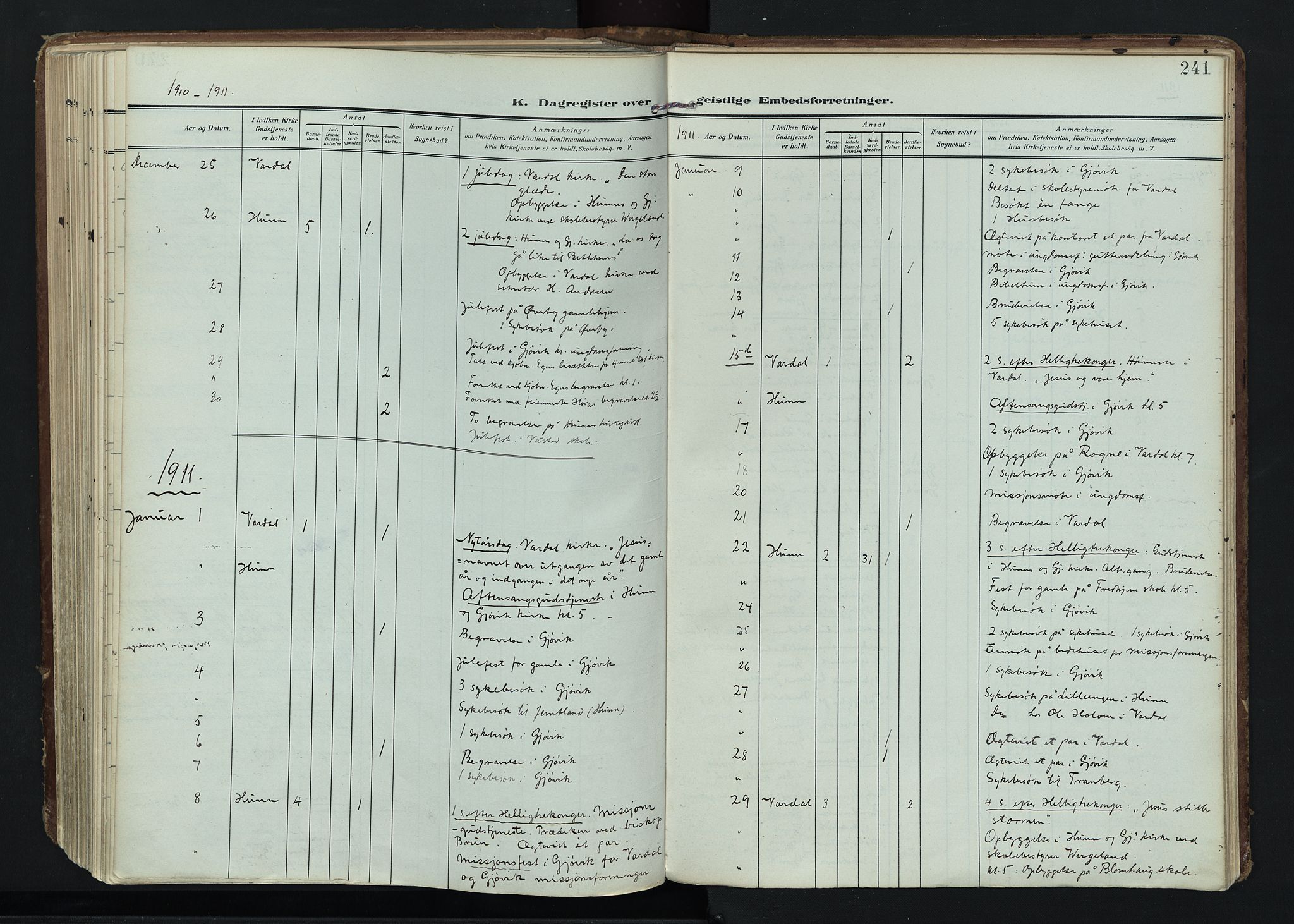 Vardal prestekontor, AV/SAH-PREST-100/H/Ha/Haa/L0020: Ministerialbok nr. 20, 1907-1921, s. 241