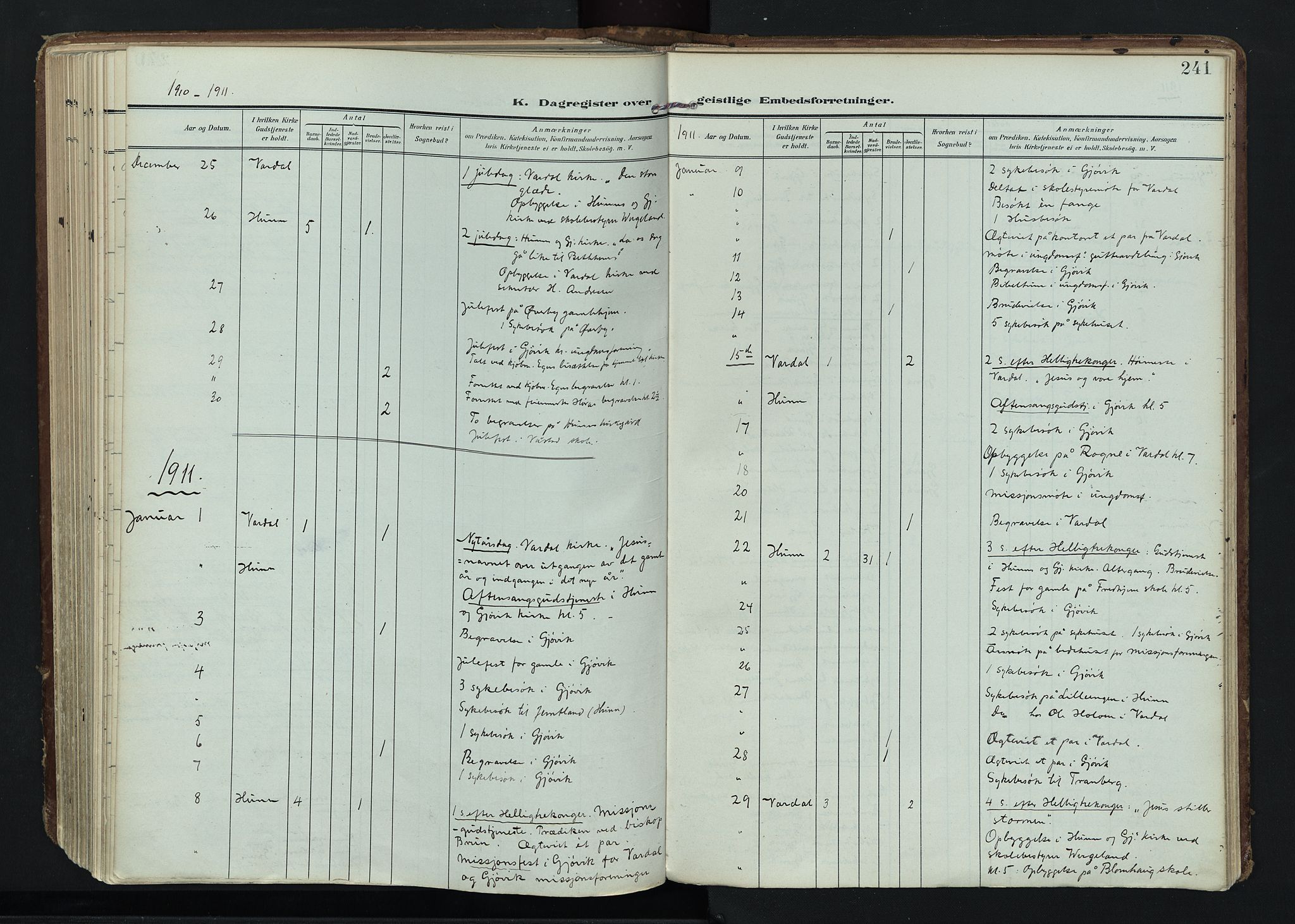 Vardal prestekontor, SAH/PREST-100/H/Ha/Haa/L0020: Ministerialbok nr. 20, 1907-1921, s. 241