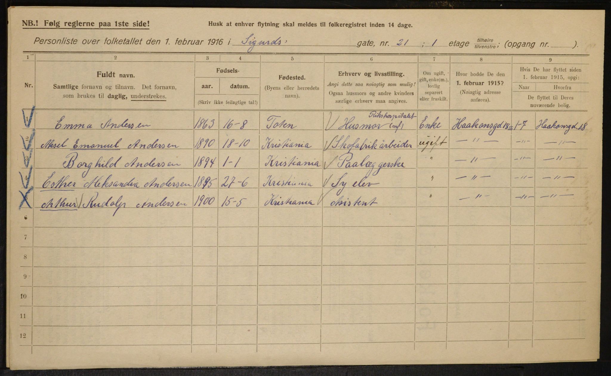 OBA, Kommunal folketelling 1.2.1916 for Kristiania, 1916, s. 97517