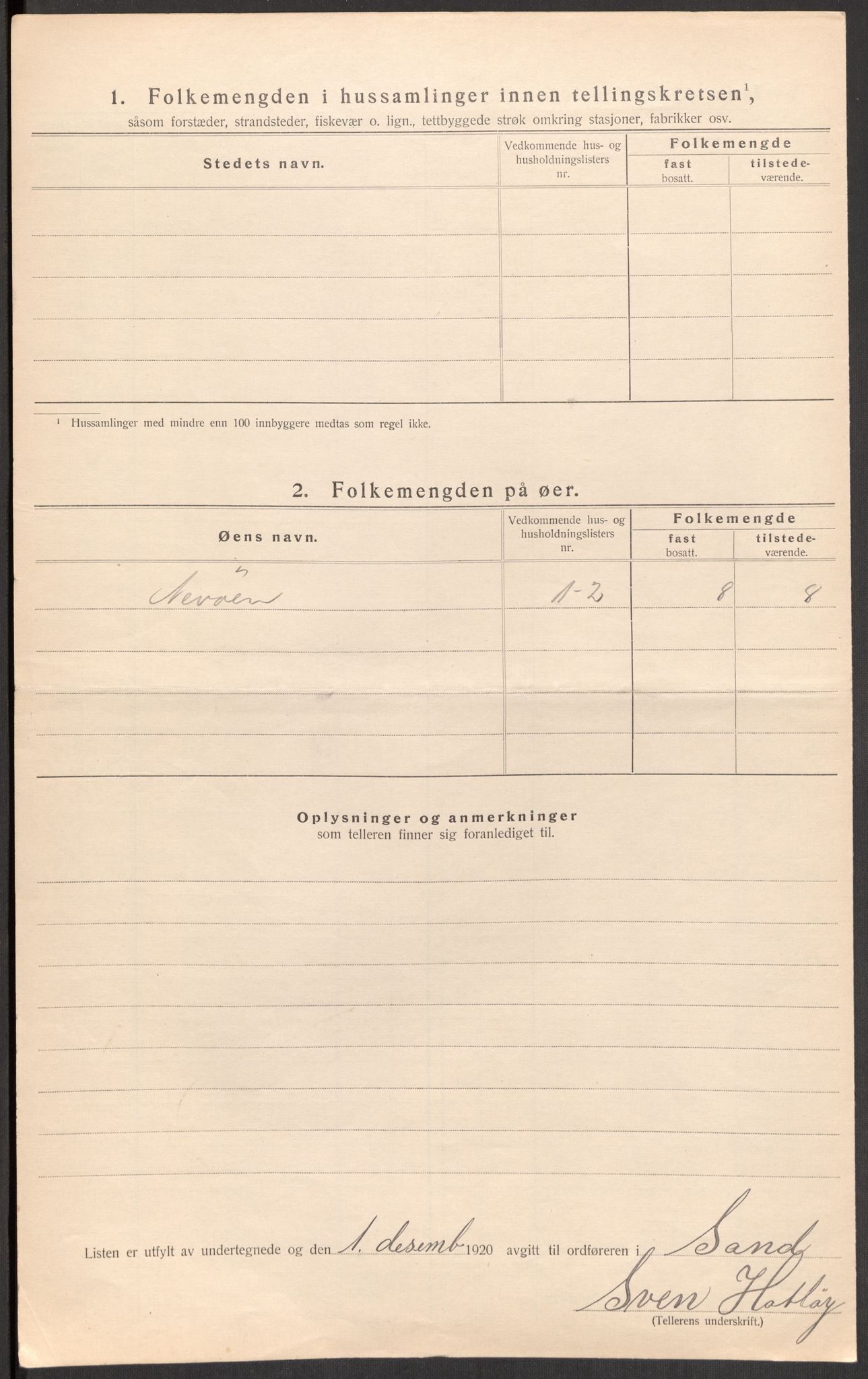 SAST, Folketelling 1920 for 1136 Sand herred, 1920, s. 32