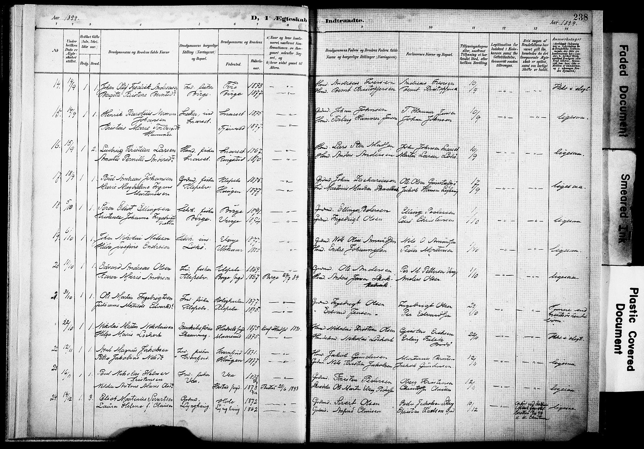 Ministerialprotokoller, klokkerbøker og fødselsregistre - Nordland, AV/SAT-A-1459/891/L1305: Ministerialbok nr. 891A10, 1895-1921, s. 238