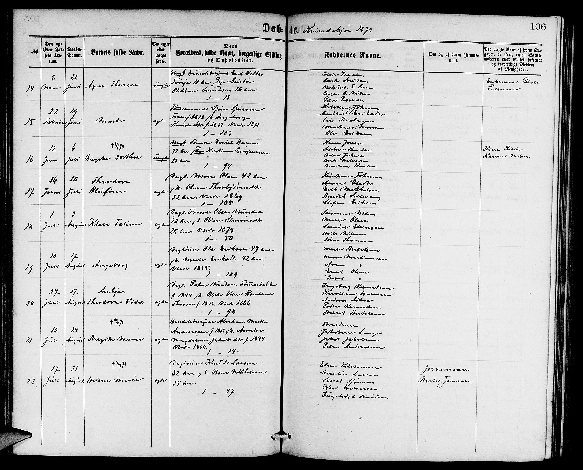 Sandviken Sokneprestembete, AV/SAB-A-77601/H/Hb: Klokkerbok nr. A 1, 1867-1879, s. 106
