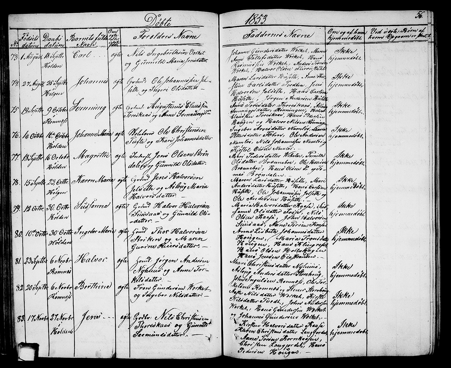 Holla kirkebøker, AV/SAKO-A-272/G/Ga/L0003: Klokkerbok nr. I 3, 1849-1866, s. 56