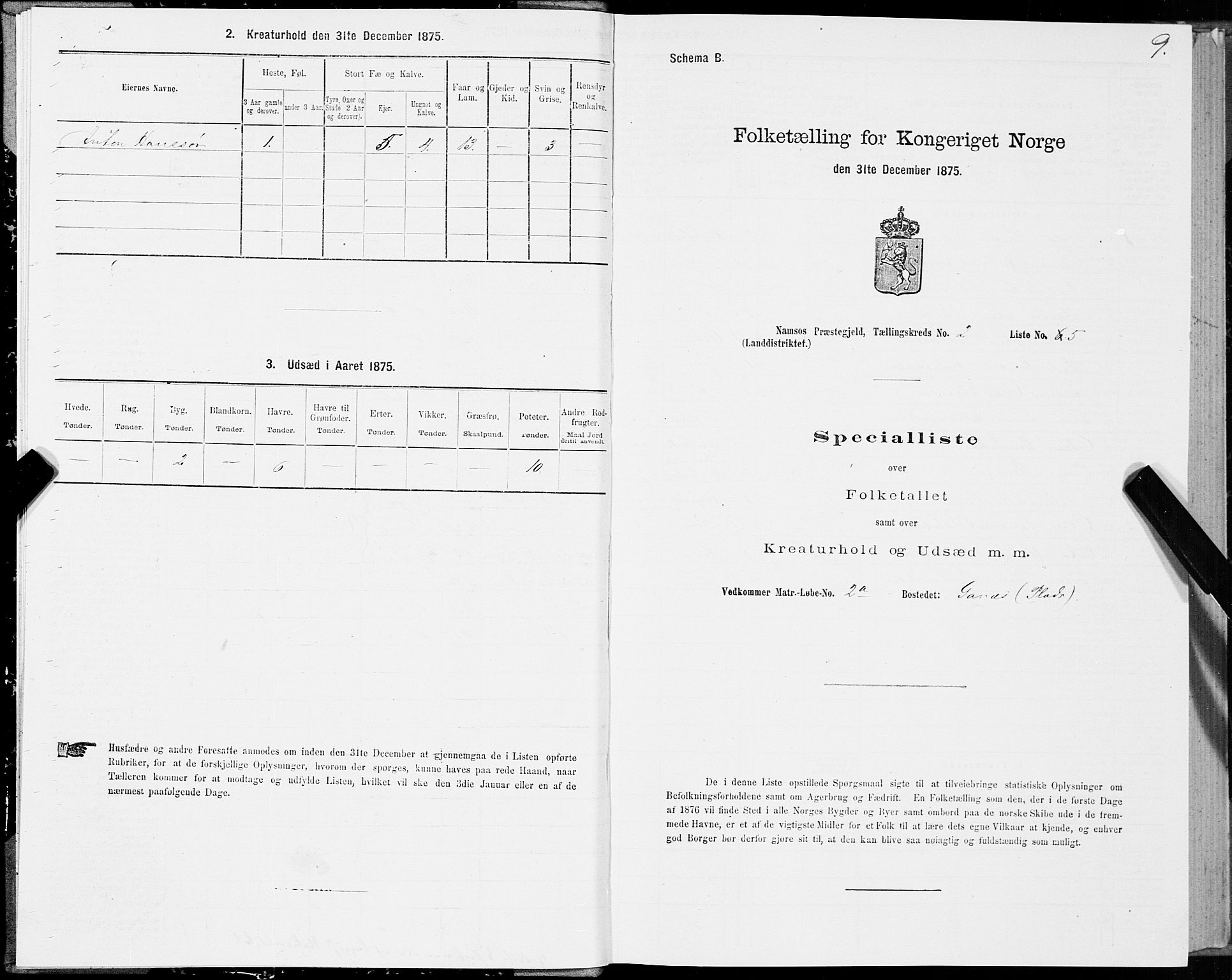 SAT, Folketelling 1875 for 1745L Namsos prestegjeld, Vemundvik sokn og Sævik sokn, 1875, s. 2009