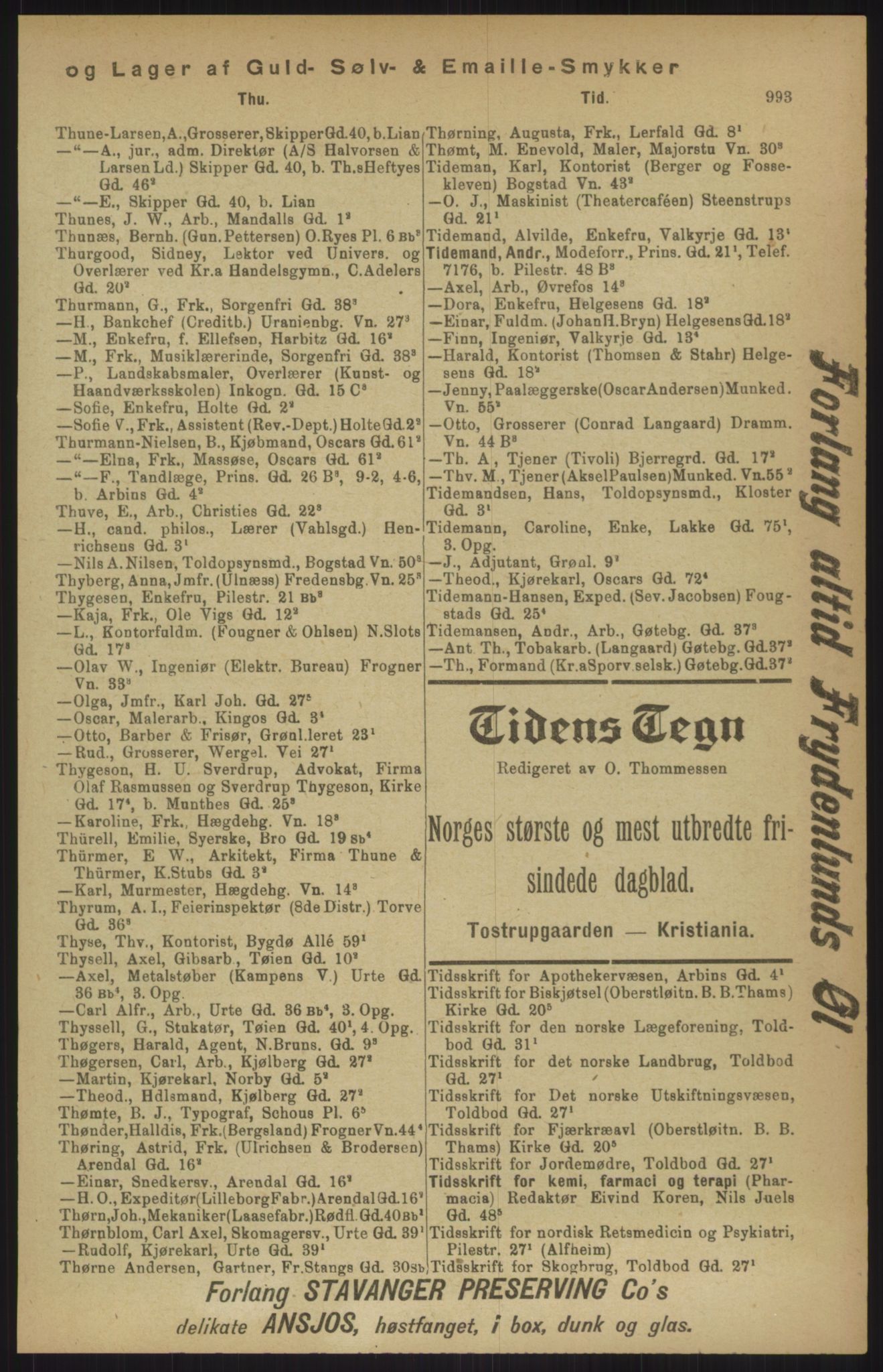 Kristiania/Oslo adressebok, PUBL/-, 1911, s. 993