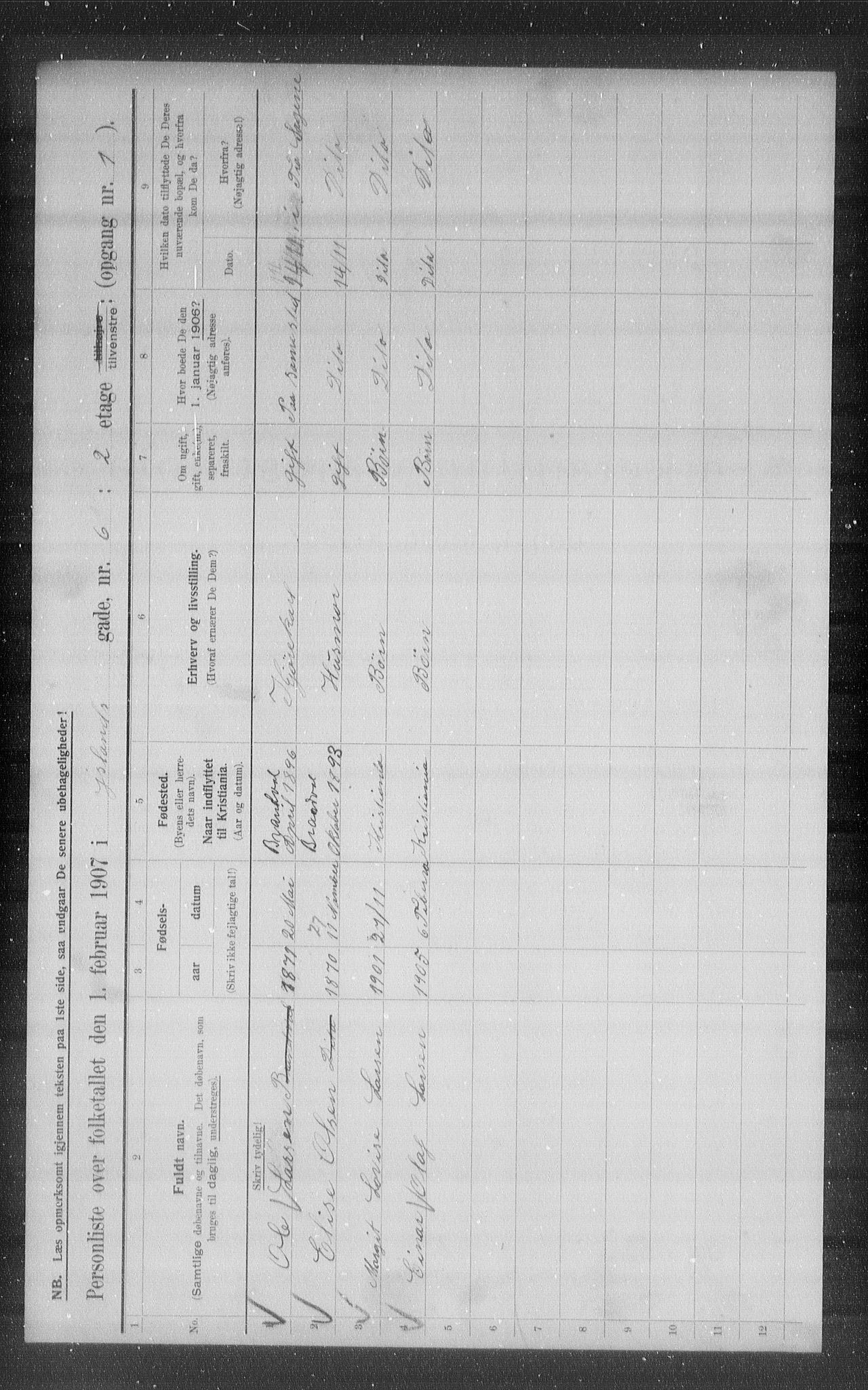 OBA, Kommunal folketelling 1.2.1907 for Kristiania kjøpstad, 1907, s. 22857