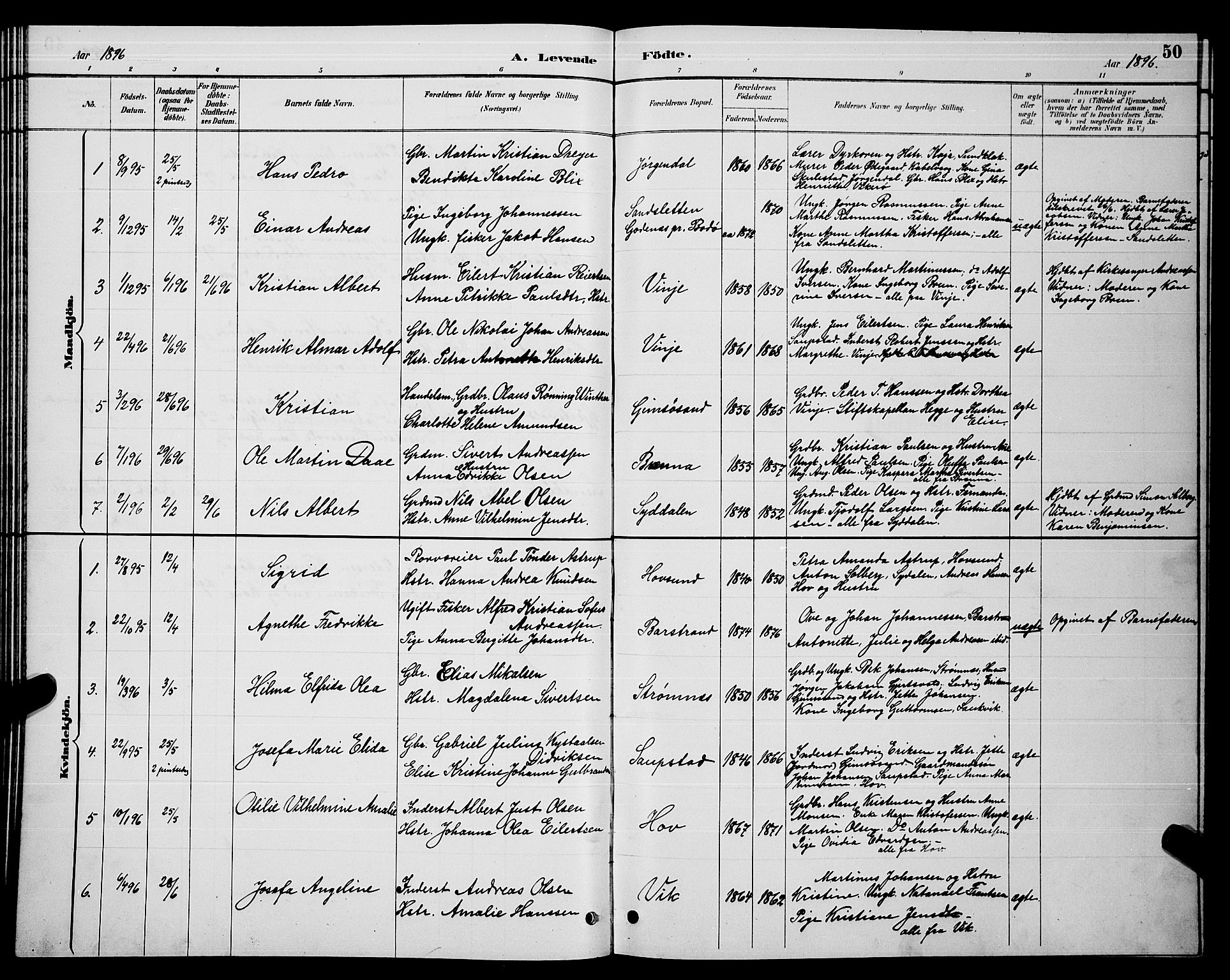 Ministerialprotokoller, klokkerbøker og fødselsregistre - Nordland, AV/SAT-A-1459/876/L1104: Klokkerbok nr. 876C03, 1886-1896, s. 50